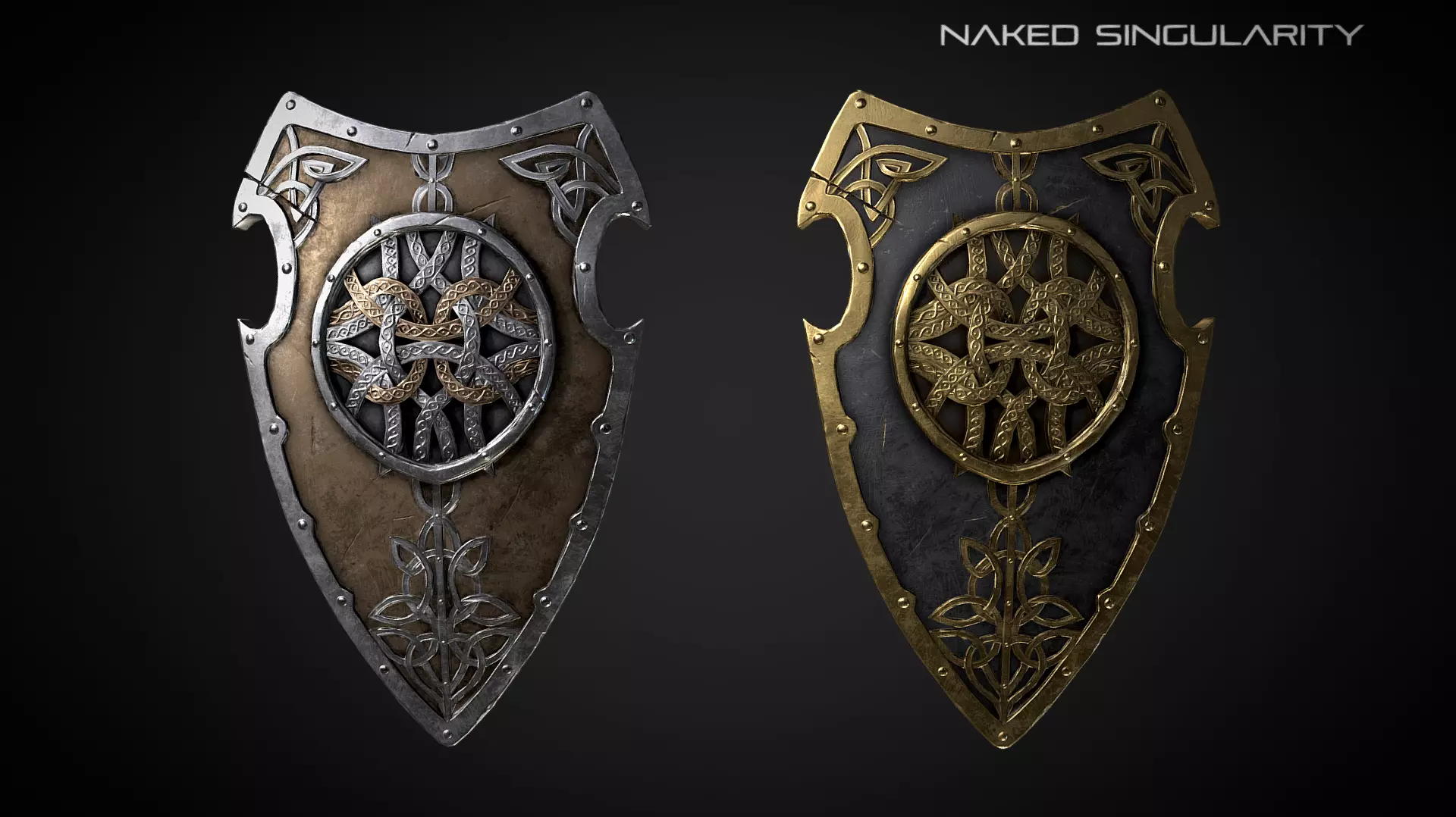 Celtic shield Medieval dark fantasy weapon Low-poly 3D model_0