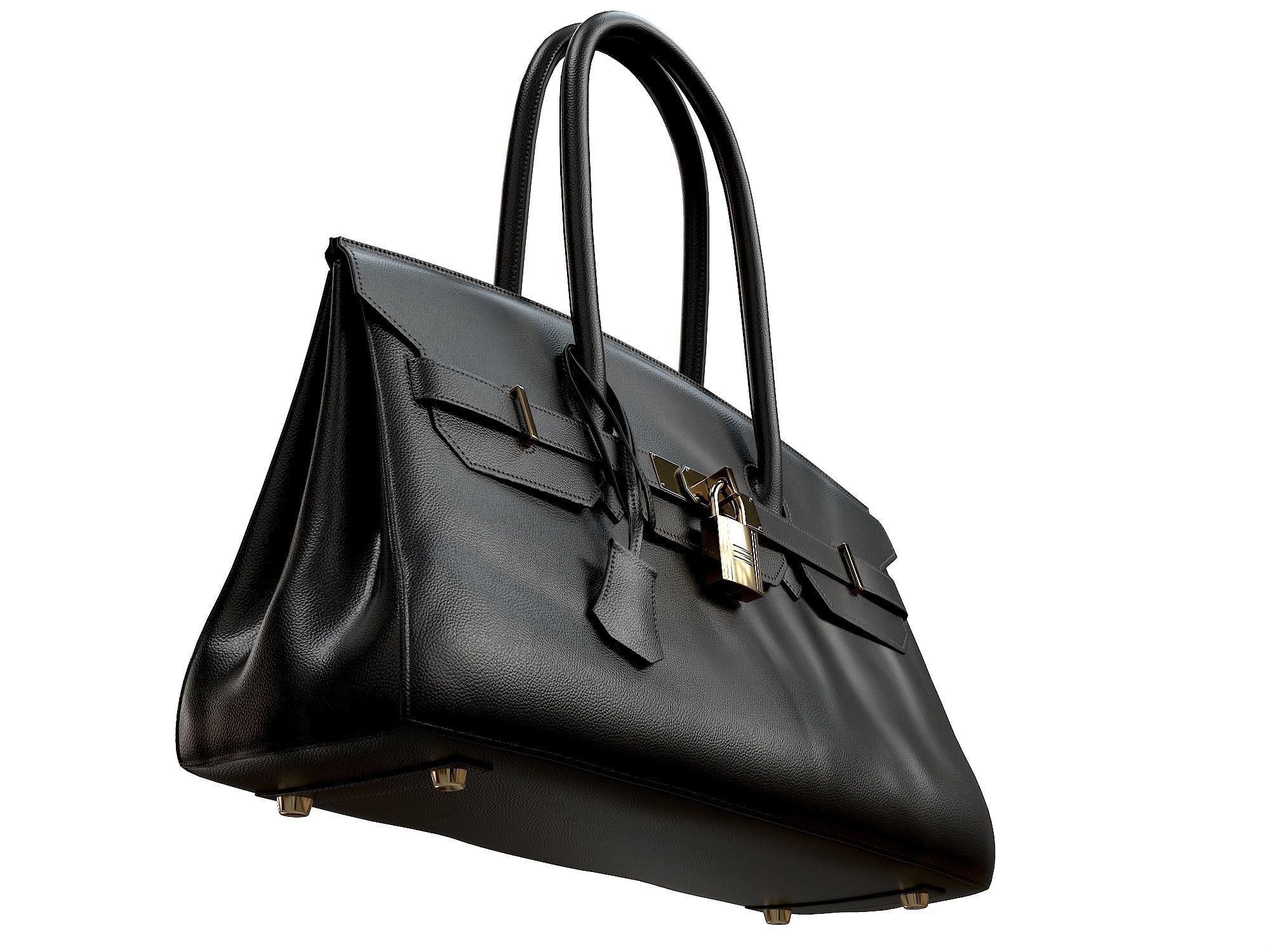 Hermes Birkin Bag 42 Black Low-poly 3D model_7