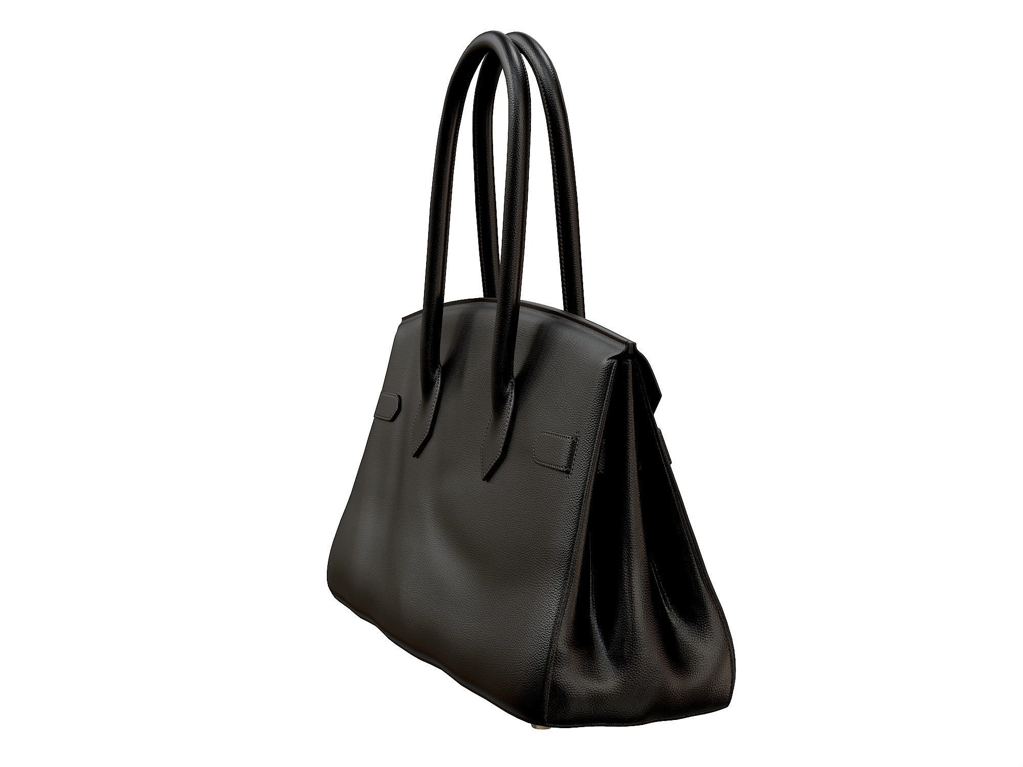 Hermes Birkin Bag 42 Black Low-poly 3D model_2