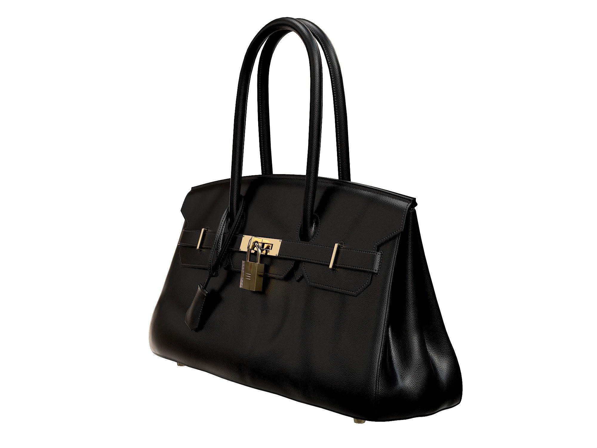 Hermes Birkin Bag 42 Black Low-poly 3D model_5