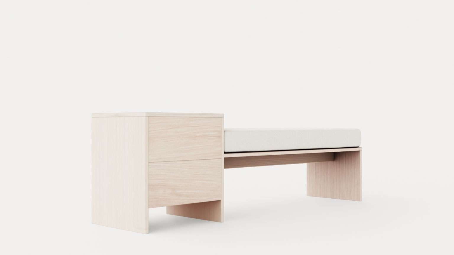 William bench left drawer white oiled Low-poly 3D model_1