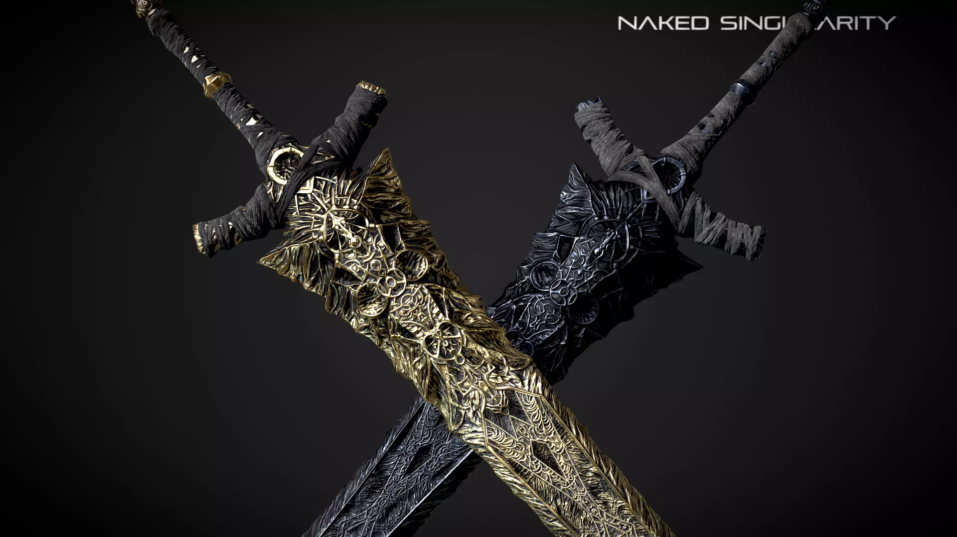 Ancient Black Greatsword Medieval fantasy Low-poly 3D model_0