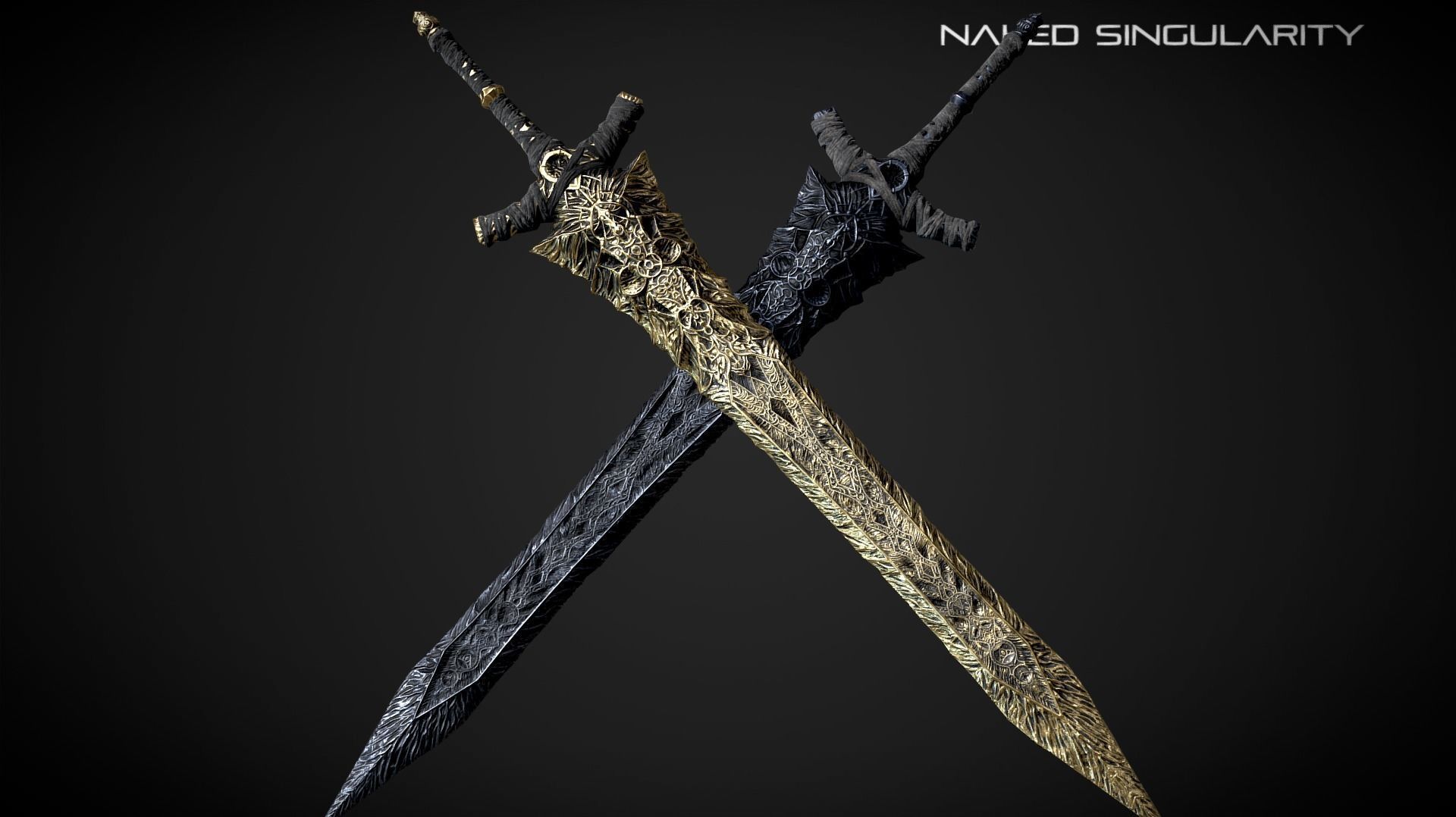 Ancient Black Greatsword Medieval fantasy Low-poly 3D model_2