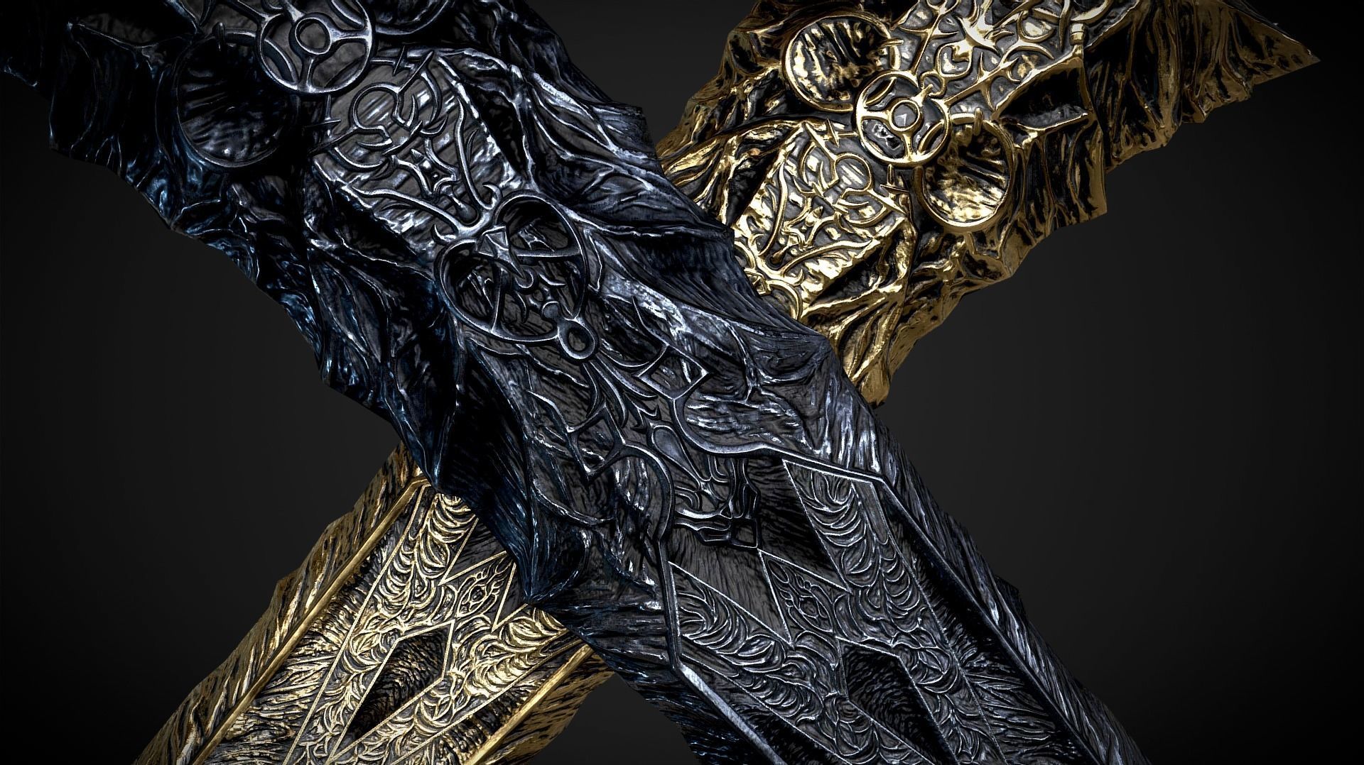Ancient Black Greatsword Medieval fantasy Low-poly 3D model_5
