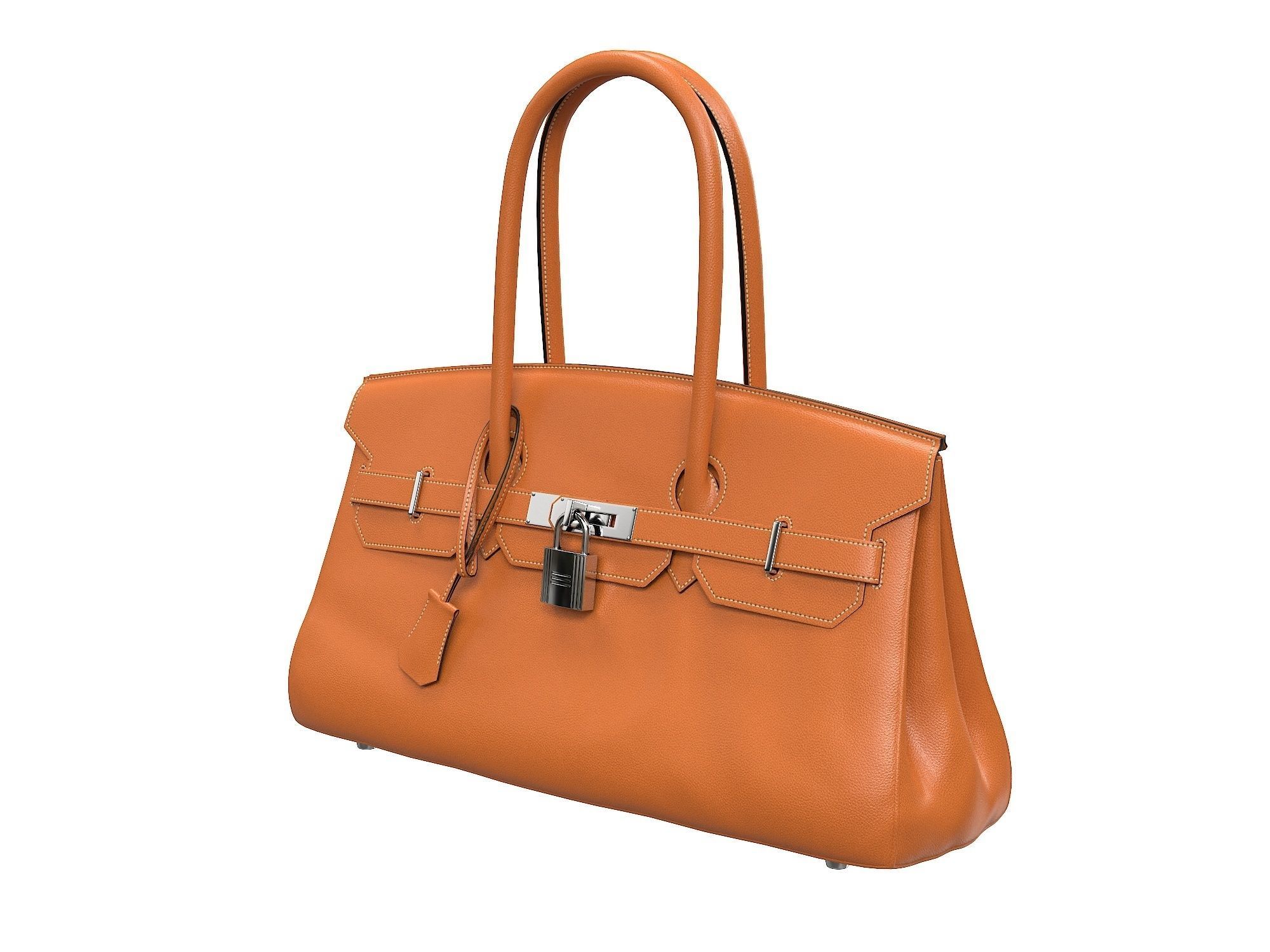 Hermes Birkin Bag 42 Orange Low-poly 3D model_7