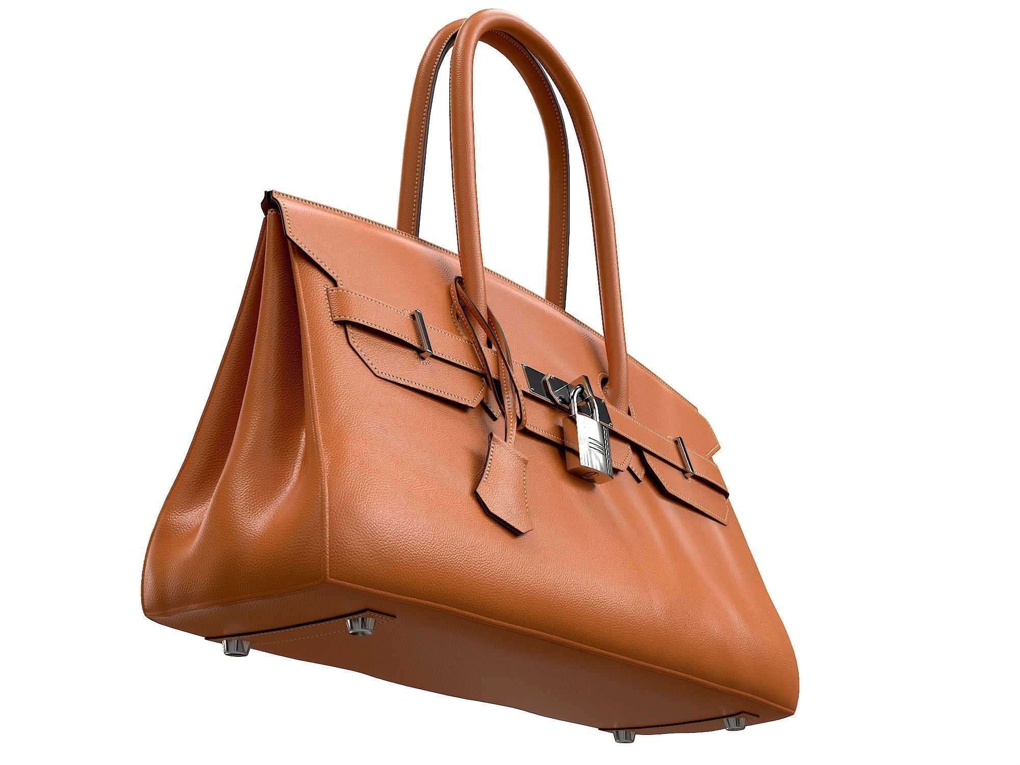 Hermes Birkin Bag 42 Orange Low-poly 3D model_9