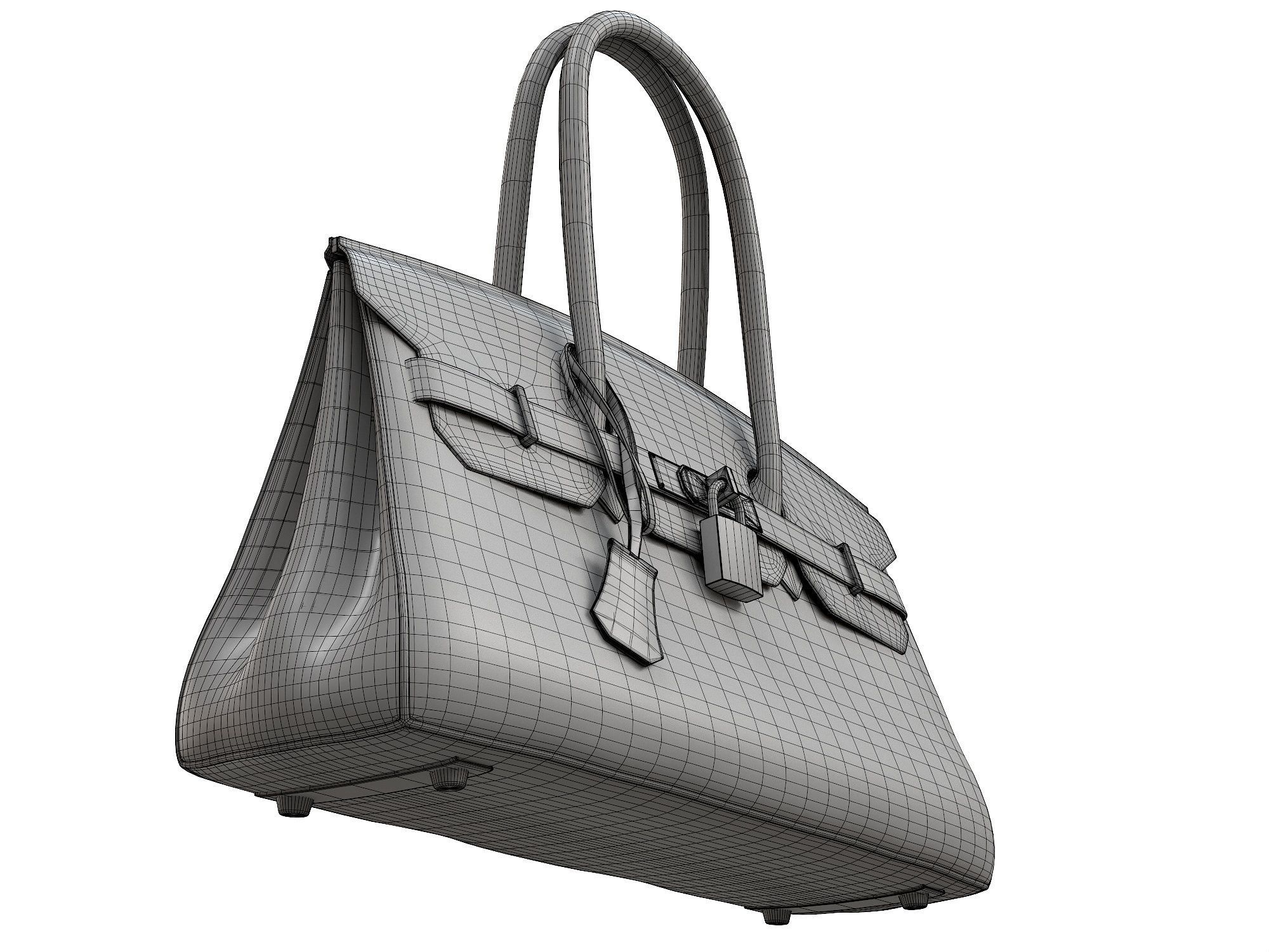Hermes Birkin Bag 42 Orange Low-poly 3D model_11