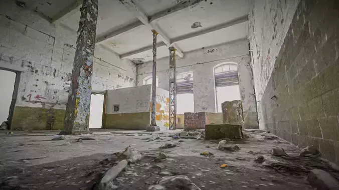High hall in an abandoned factory 3D model