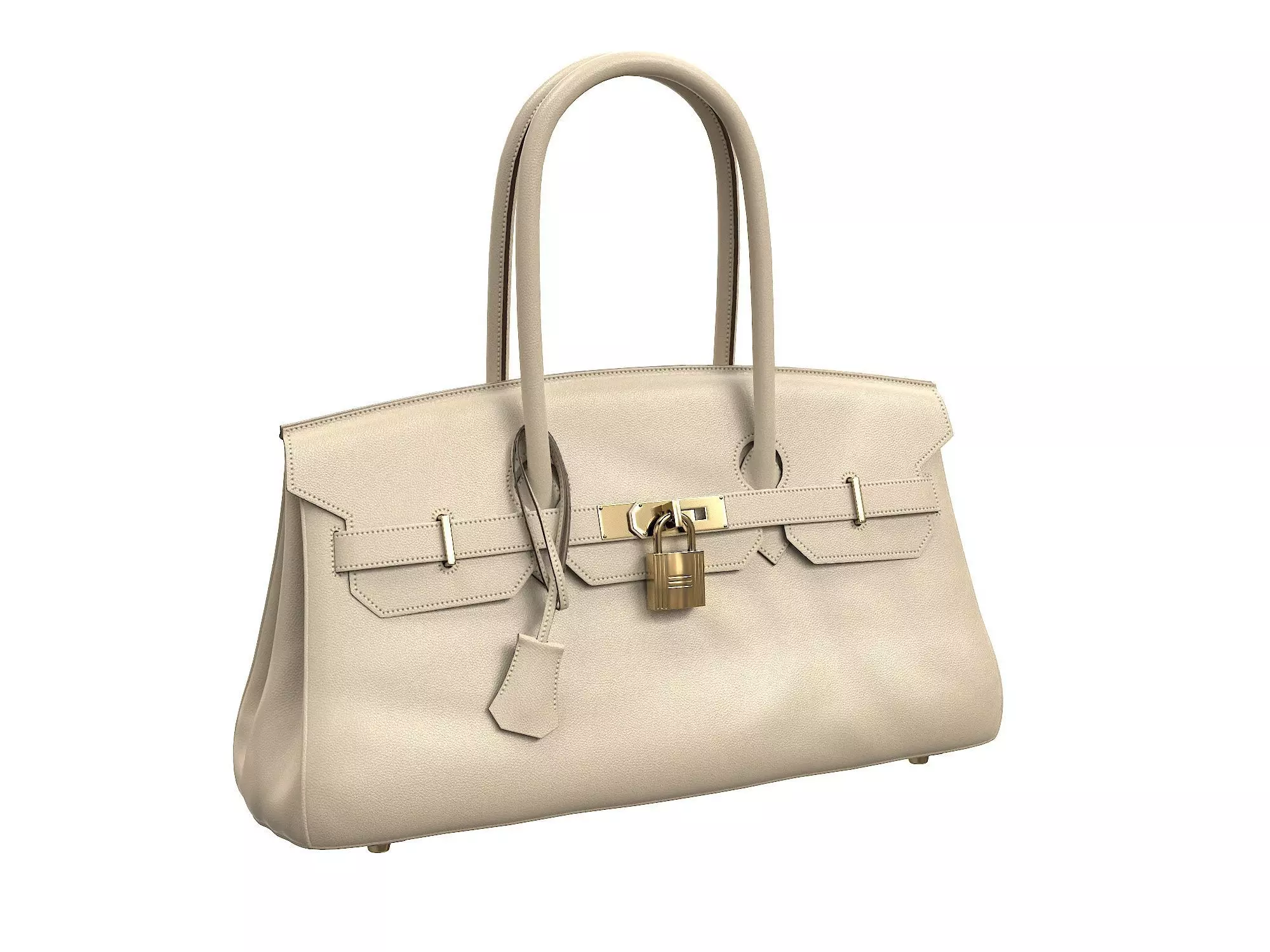 Hermes Birkin Bag 42 Cream Low-poly 3D model_0