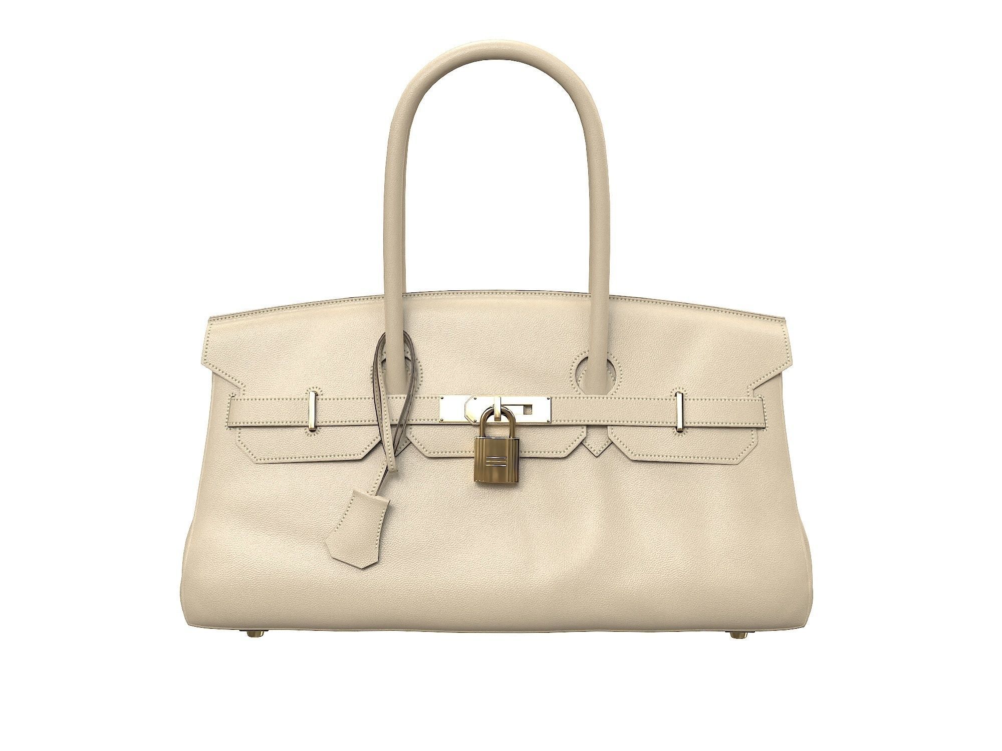 Hermes Birkin Bag 42 Cream Low-poly 3D model_8