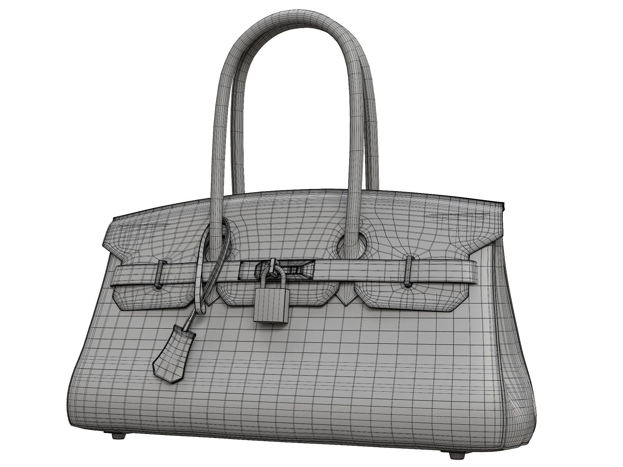 Hermes Birkin Bag 42 Cream Low-poly 3D model_9
