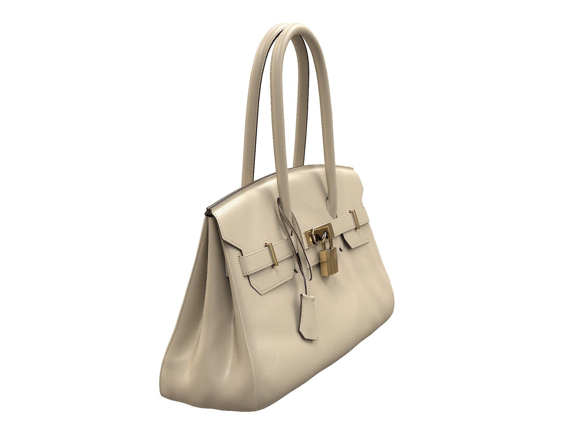 Hermes Birkin Bag 42 Cream Low-poly 3D model_1