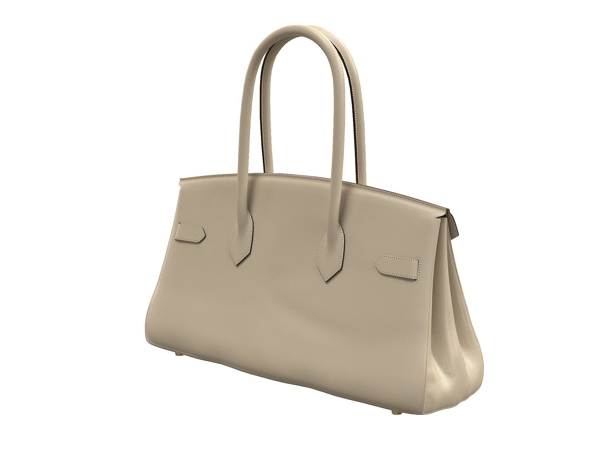 Hermes Birkin Bag 42 Cream Low-poly 3D model_3