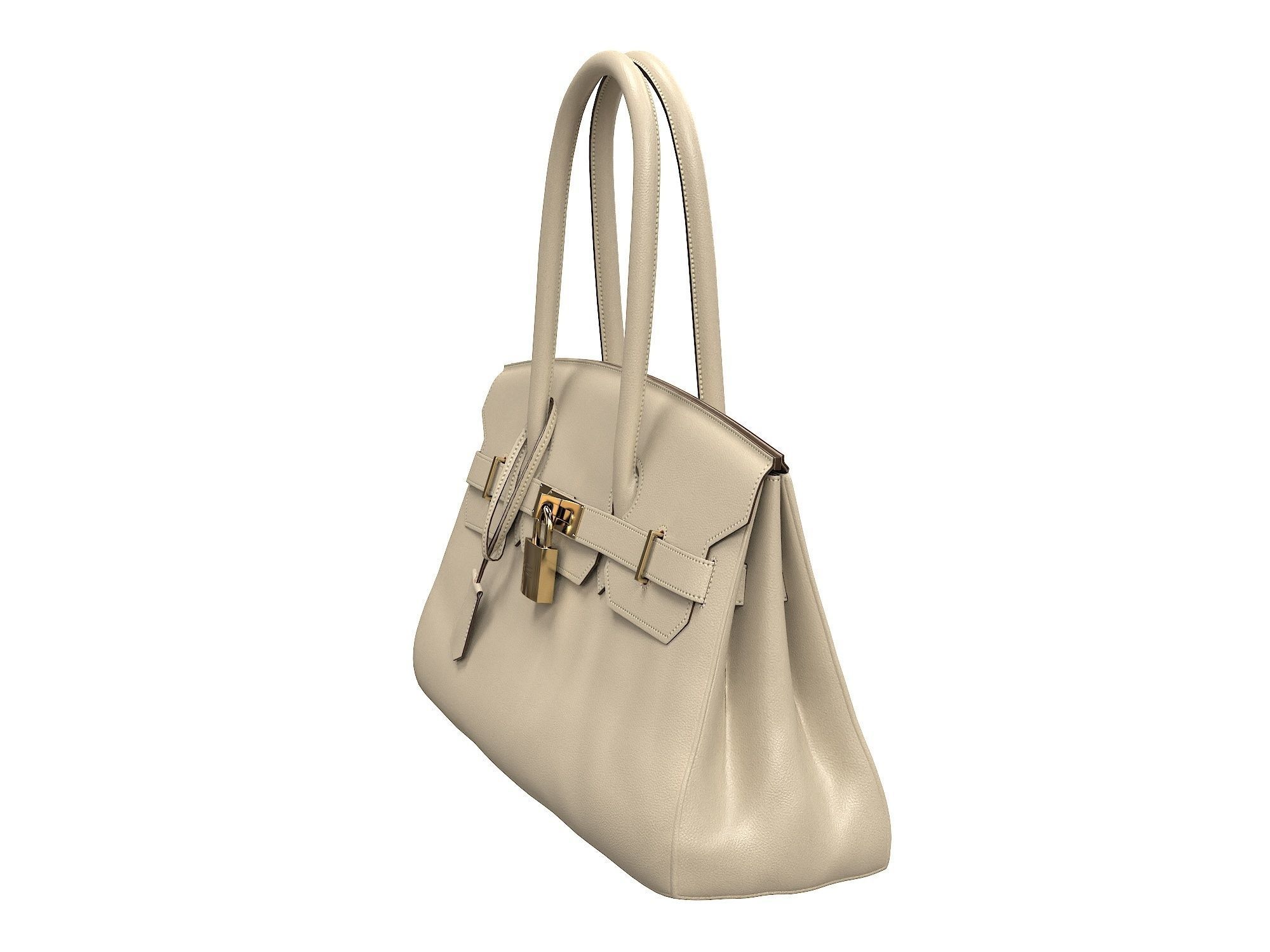 Hermes Birkin Bag 42 Cream Low-poly 3D model_6