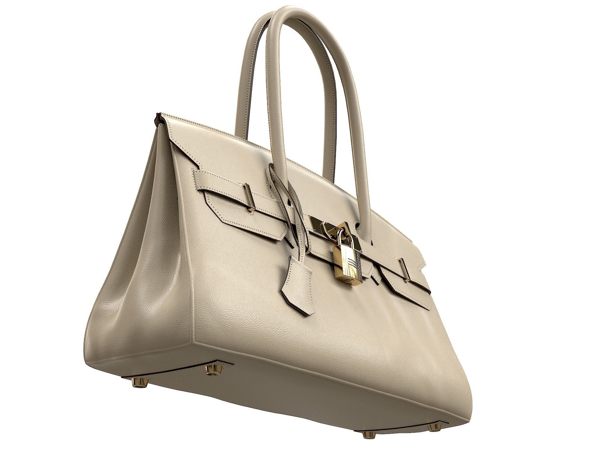 Hermes Birkin Bag 42 Cream Low-poly 3D model_11