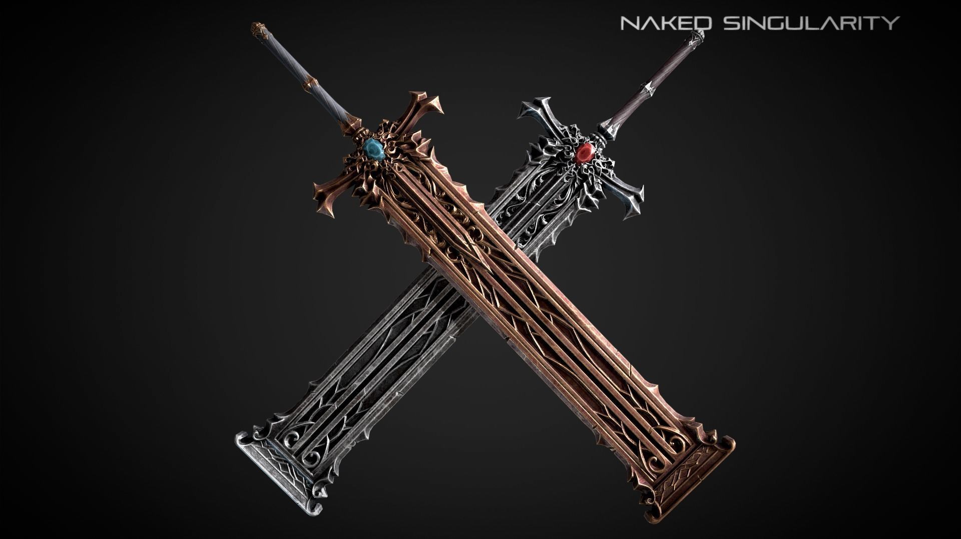 Rusty Bronze Medieval dark fantasy Sword Low-poly 3D model_2