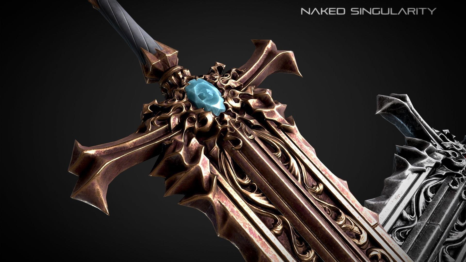 Rusty Bronze Medieval dark fantasy Sword Low-poly 3D model_3