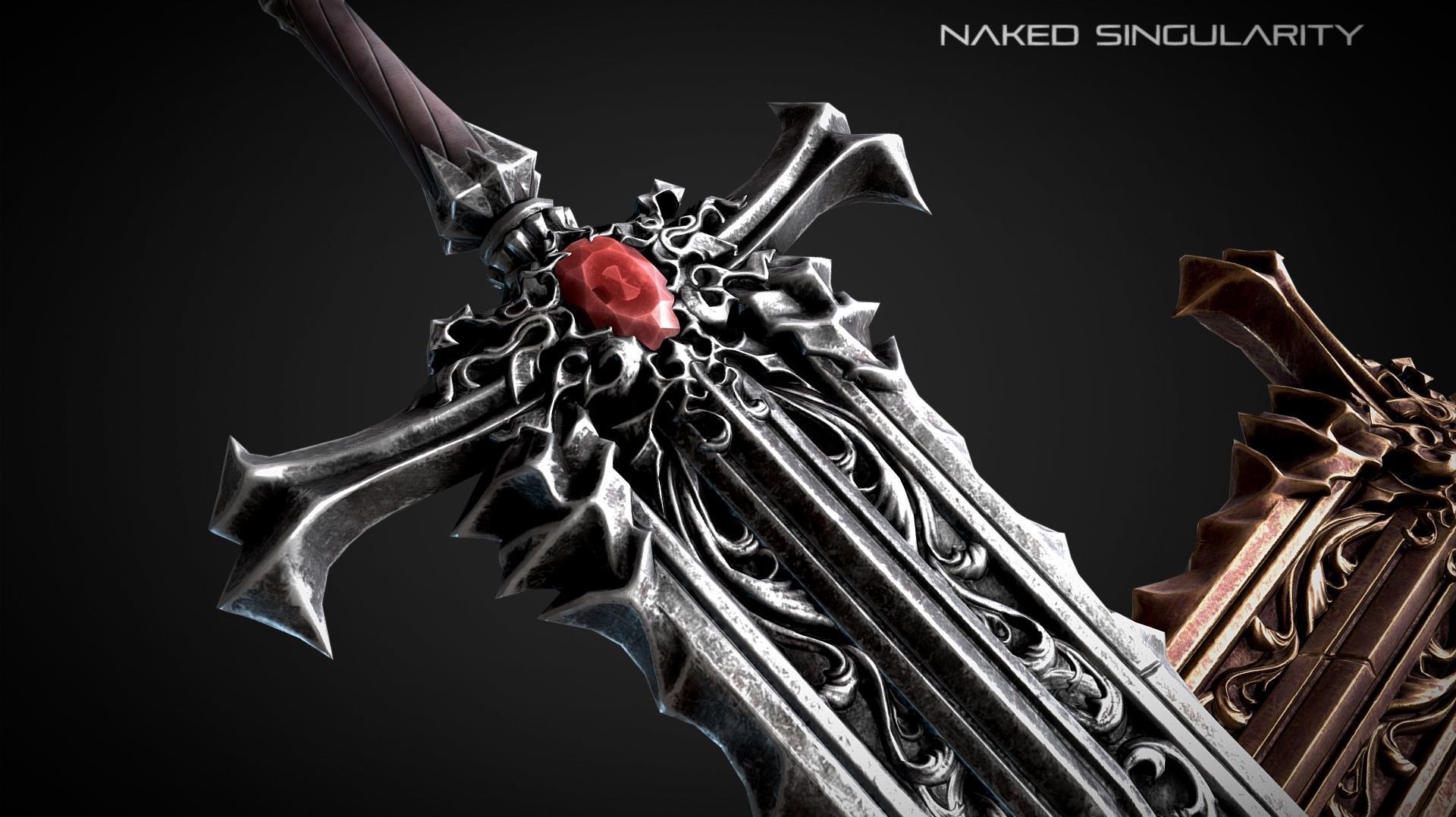 Rusty Bronze Medieval dark fantasy Sword Low-poly 3D model_4