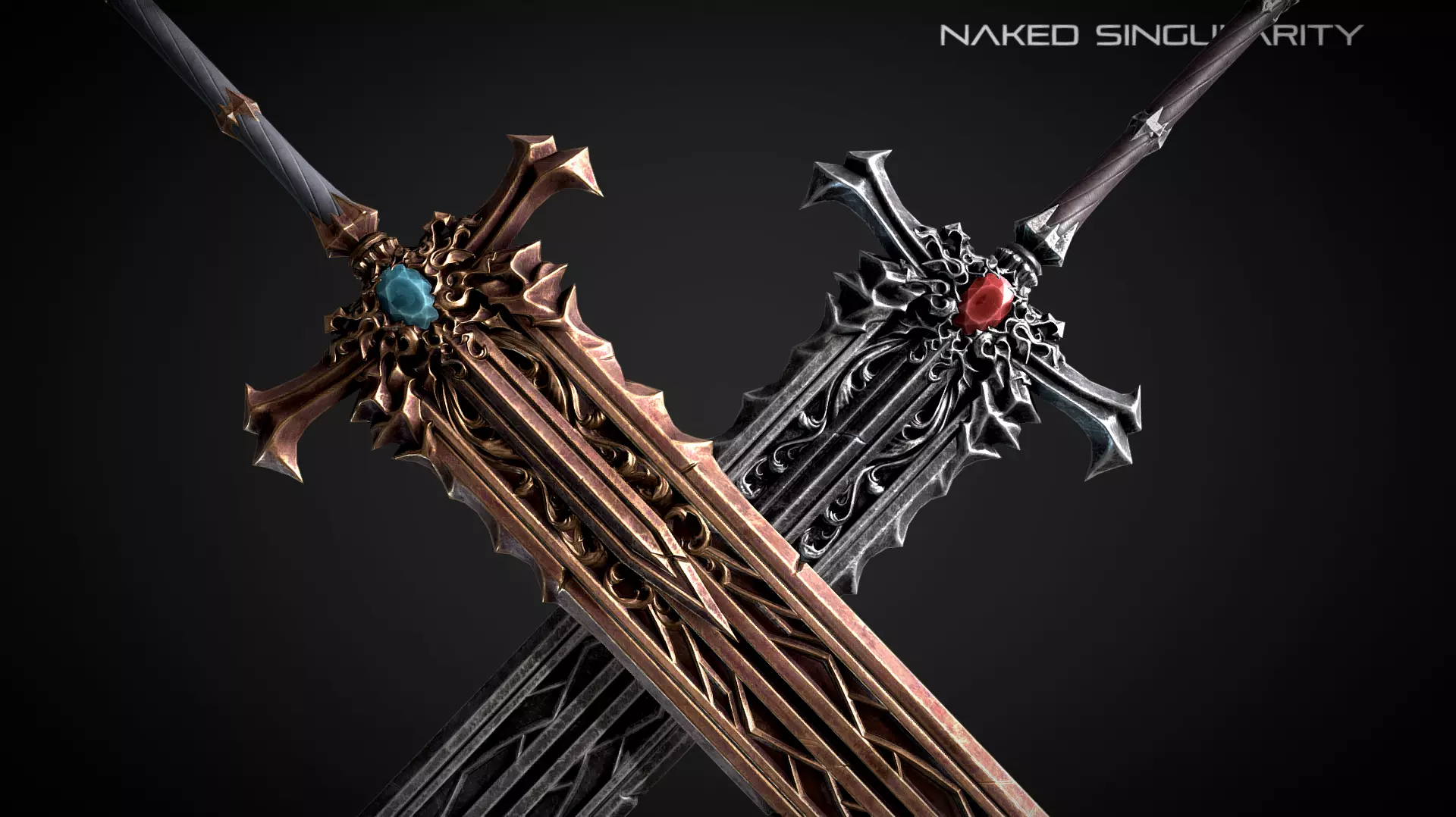 Rusty Bronze Medieval dark fantasy Sword Low-poly 3D model_0