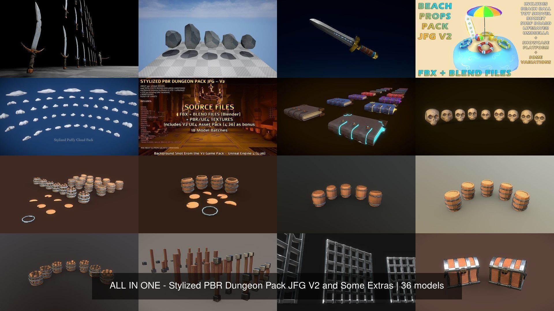 ALL IN ONE 2022 Stylized PBR Dungeon Pack JFG V2 and Some Extras 3D Model Collection_15