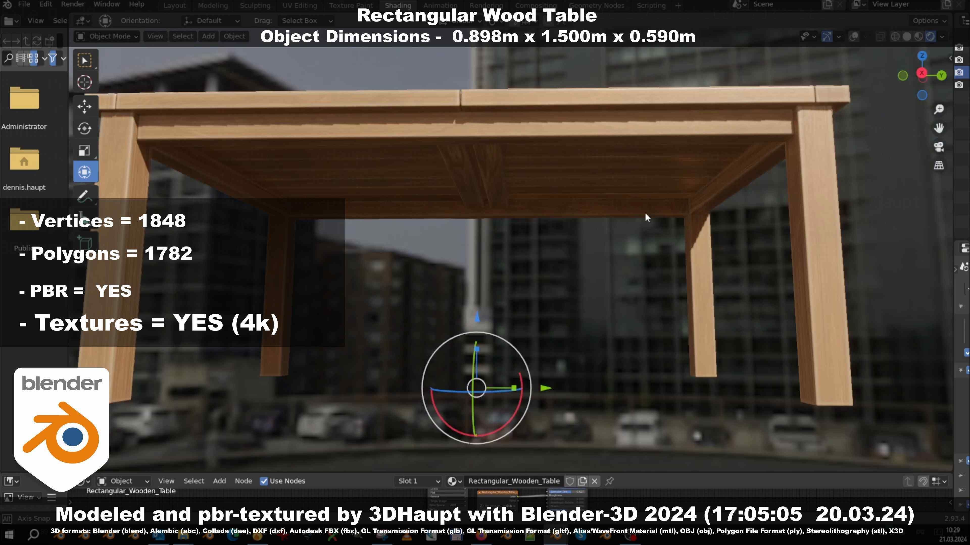 Rectangular Wood Table with Destruction Animations Low-poly 3D model_131