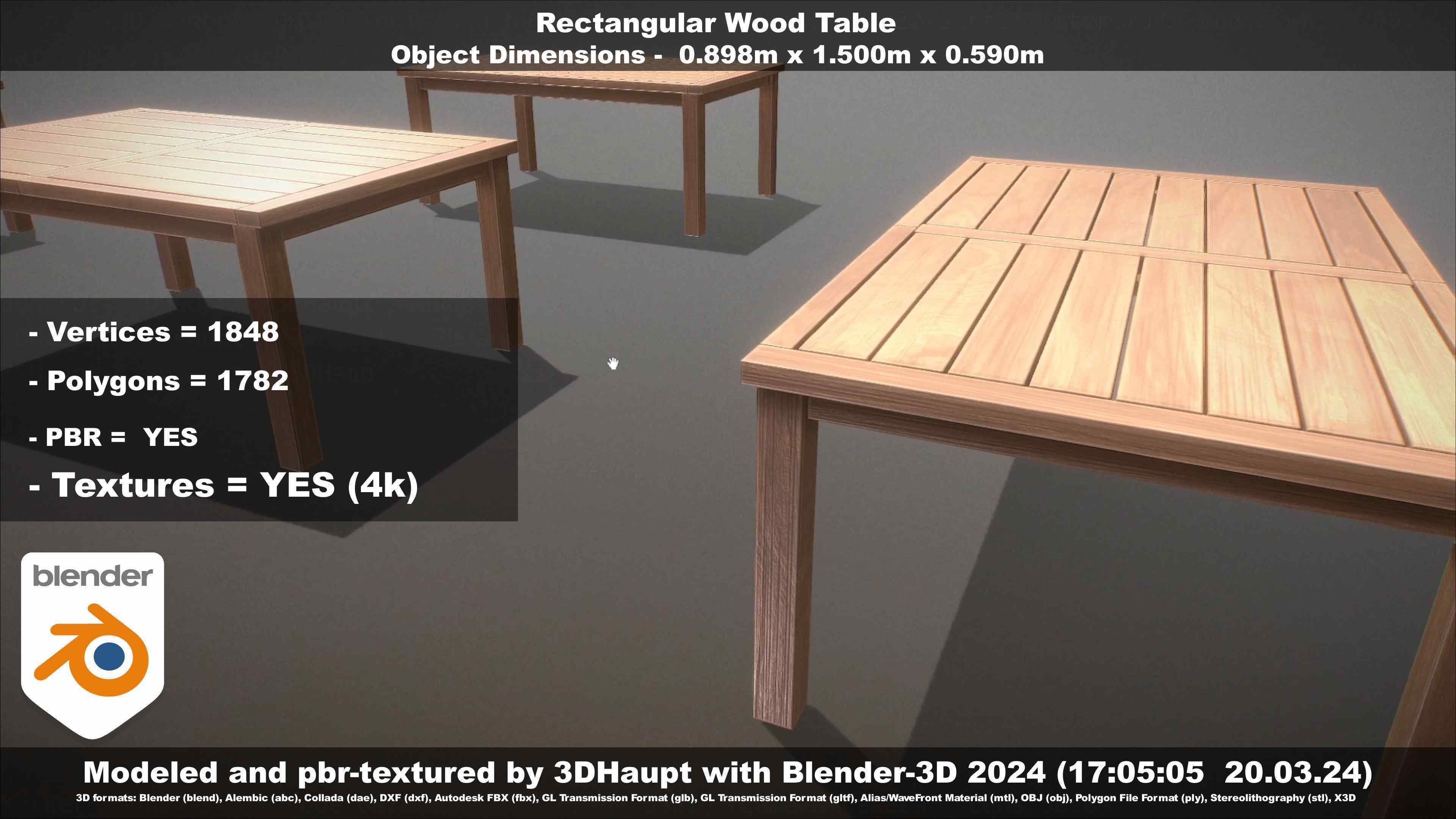 Rectangular Wood Table with Destruction Animations Low-poly 3D model_87