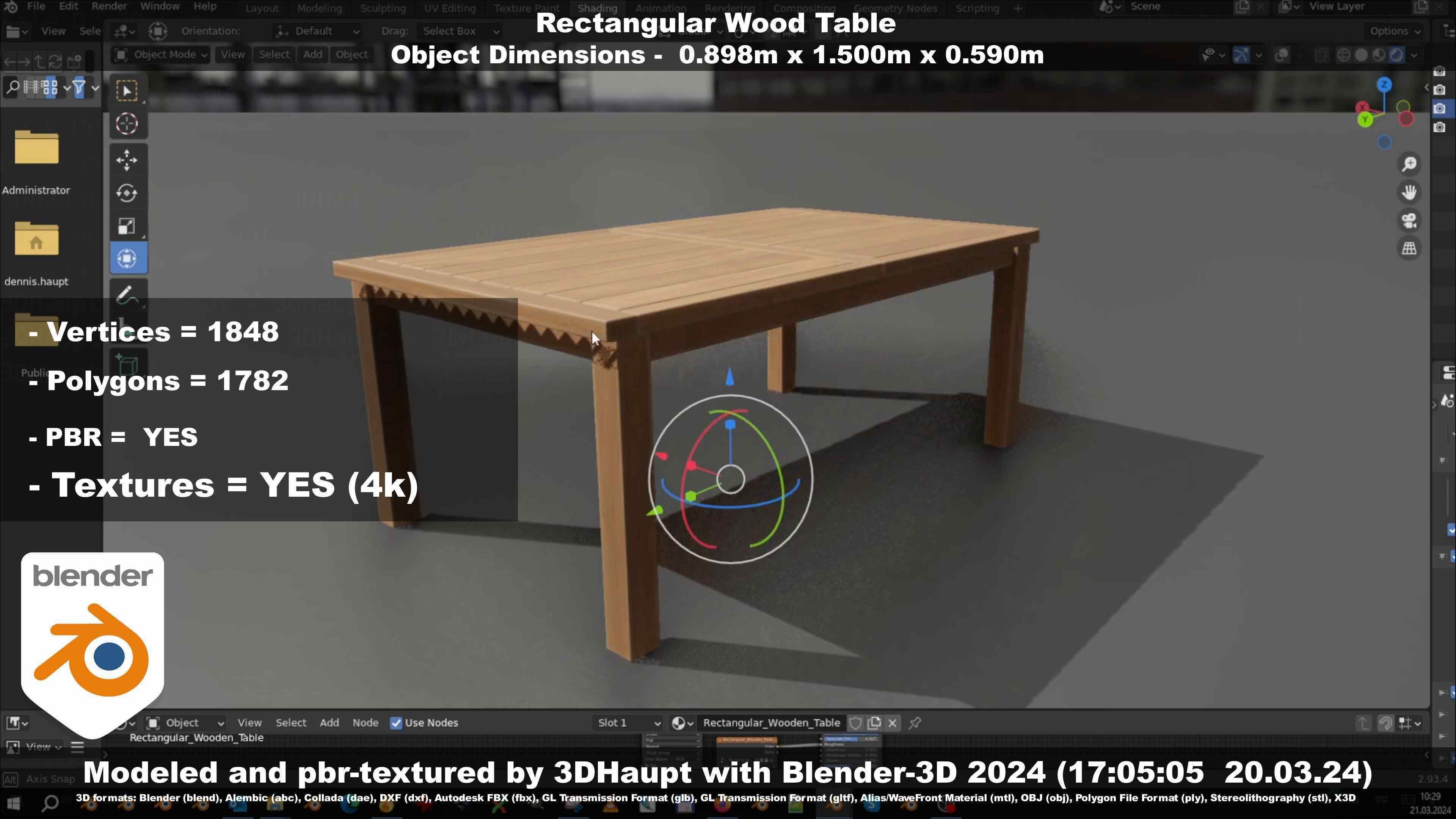Rectangular Wood Table with Destruction Animations Low-poly 3D model_128