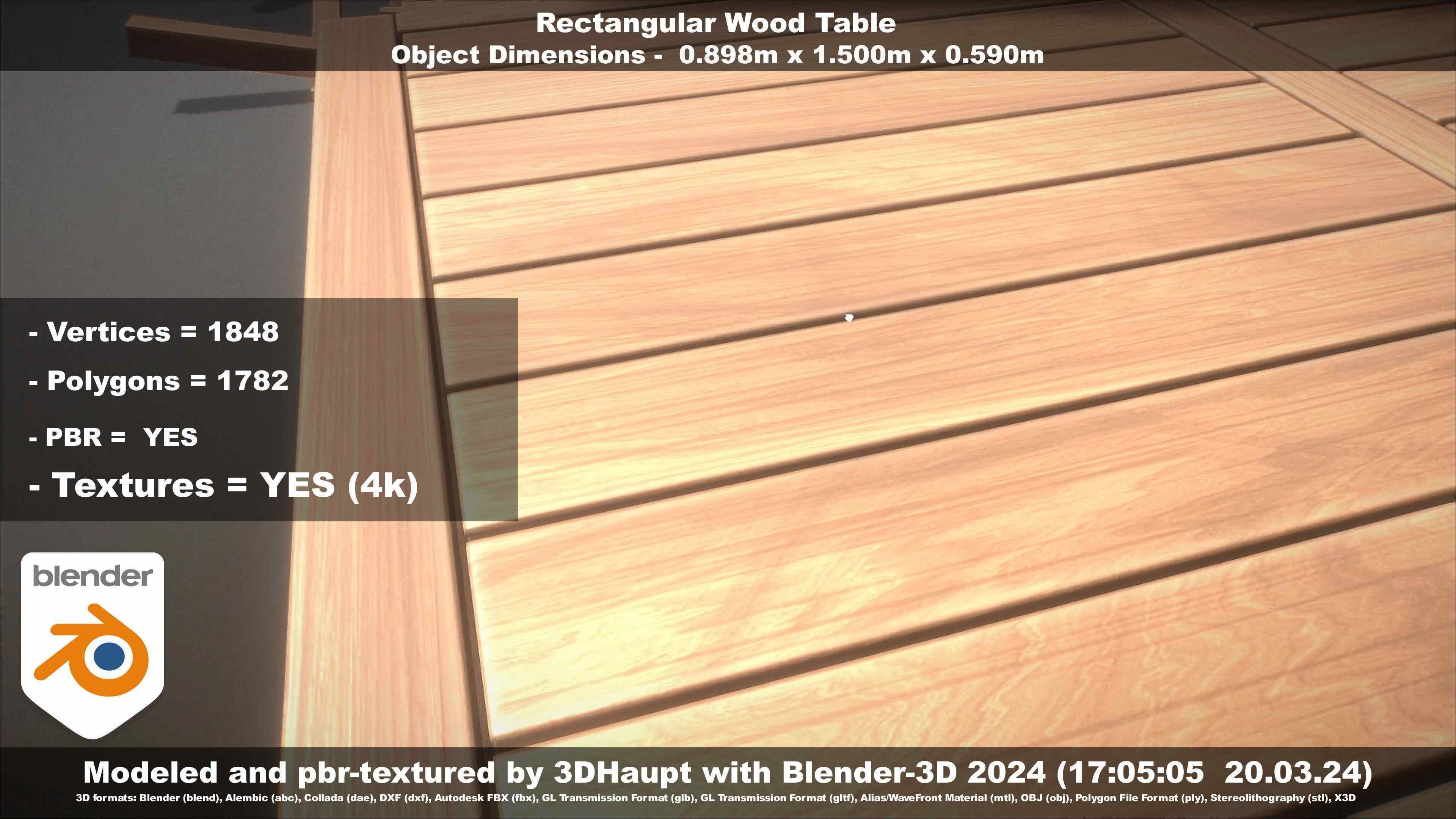 Rectangular Wood Table with Destruction Animations Low-poly 3D model_102