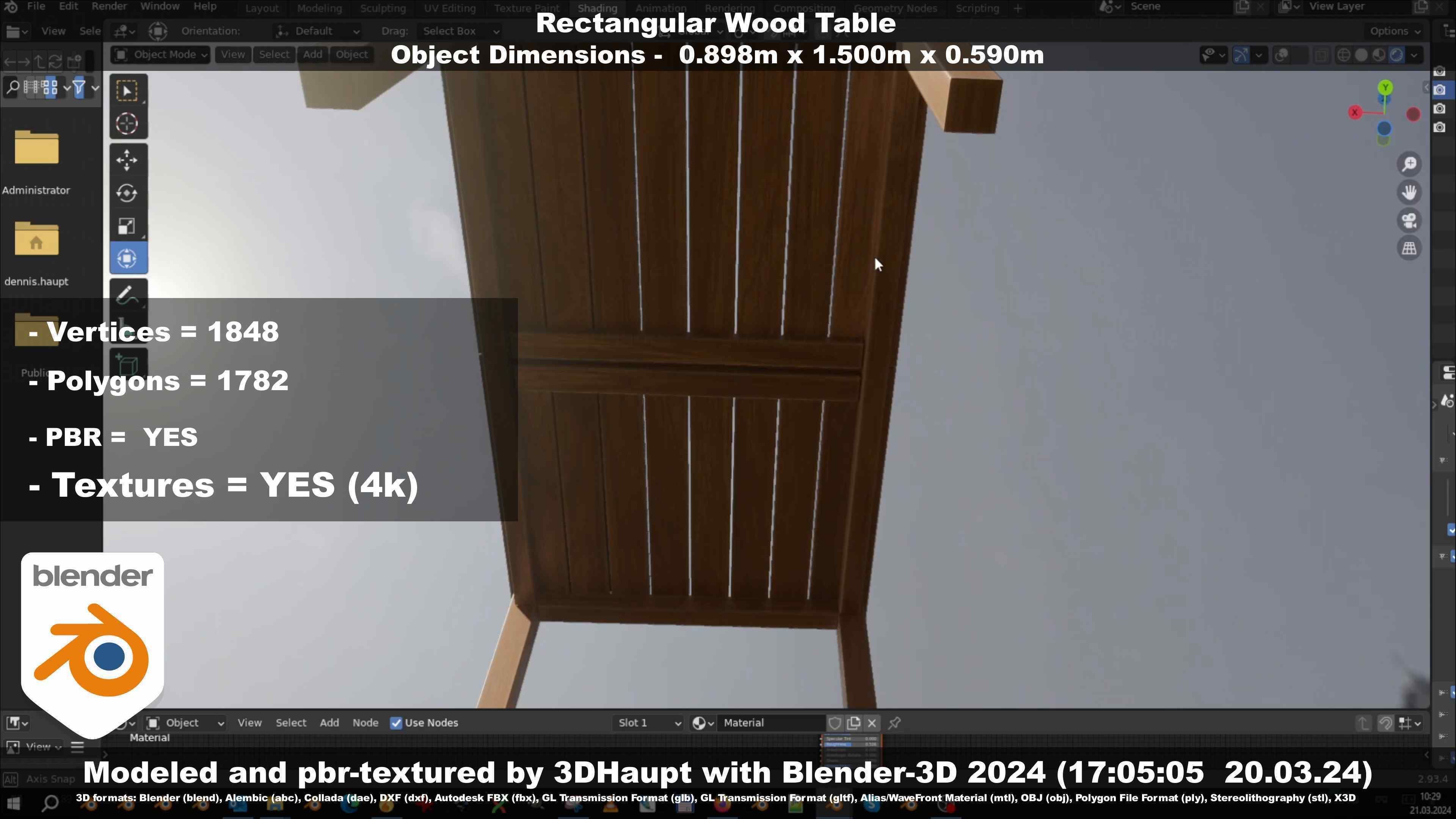 Rectangular Wood Table with Destruction Animations Low-poly 3D model_36