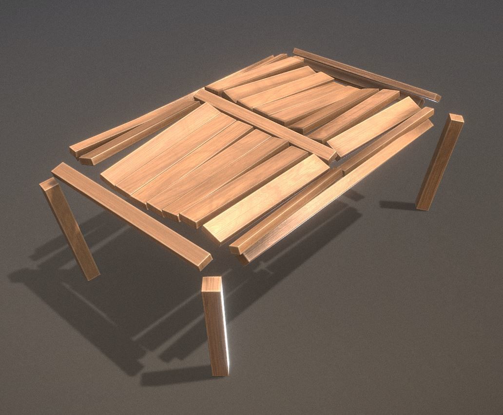 Rectangular Wood Table with Destruction Animations Low-poly 3D model_11
