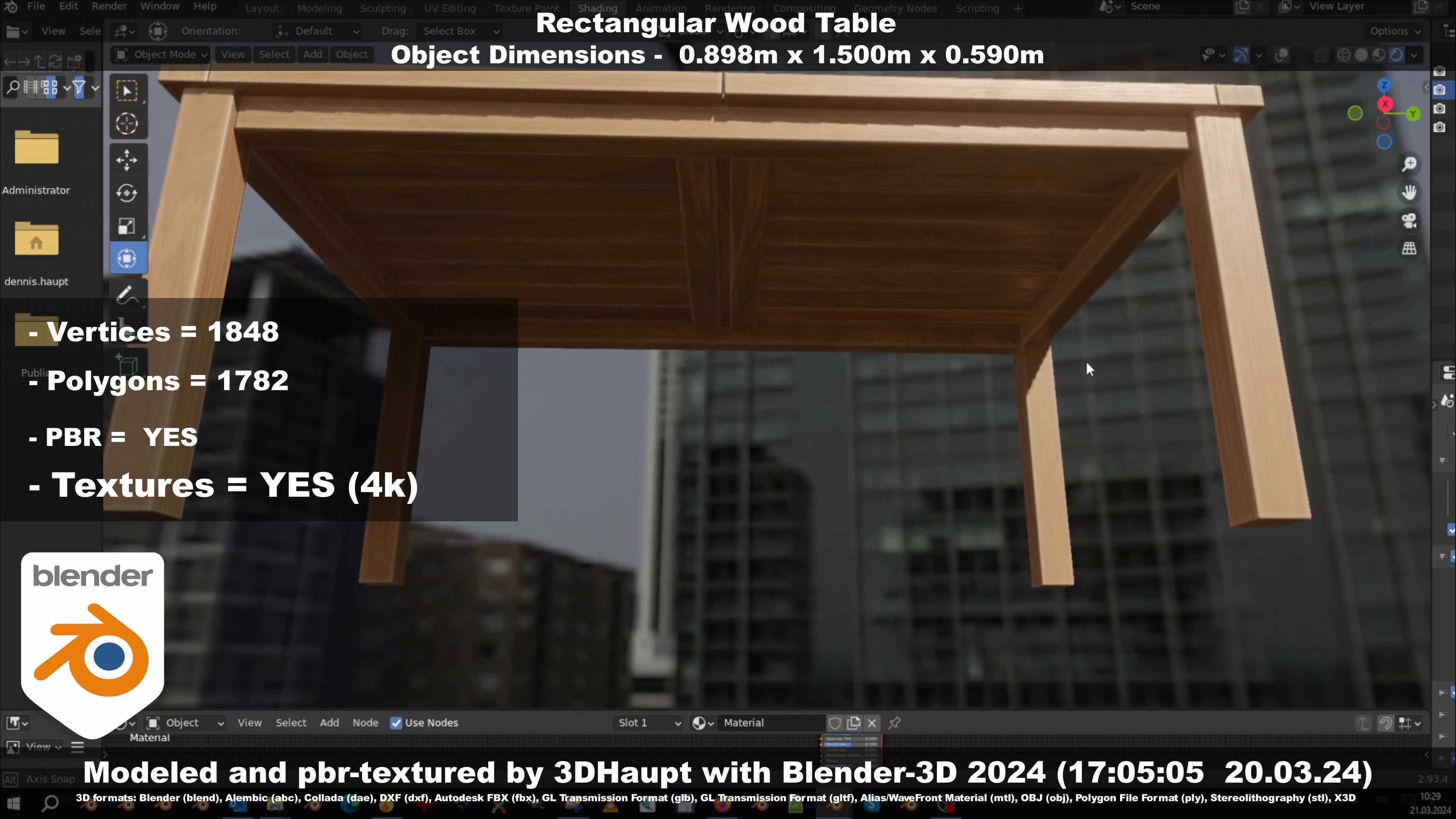 Rectangular Wood Table with Destruction Animations Low-poly 3D model_75