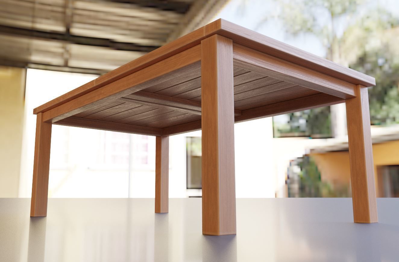 Rectangular Wood Table with Destruction Animations Low-poly 3D model_4