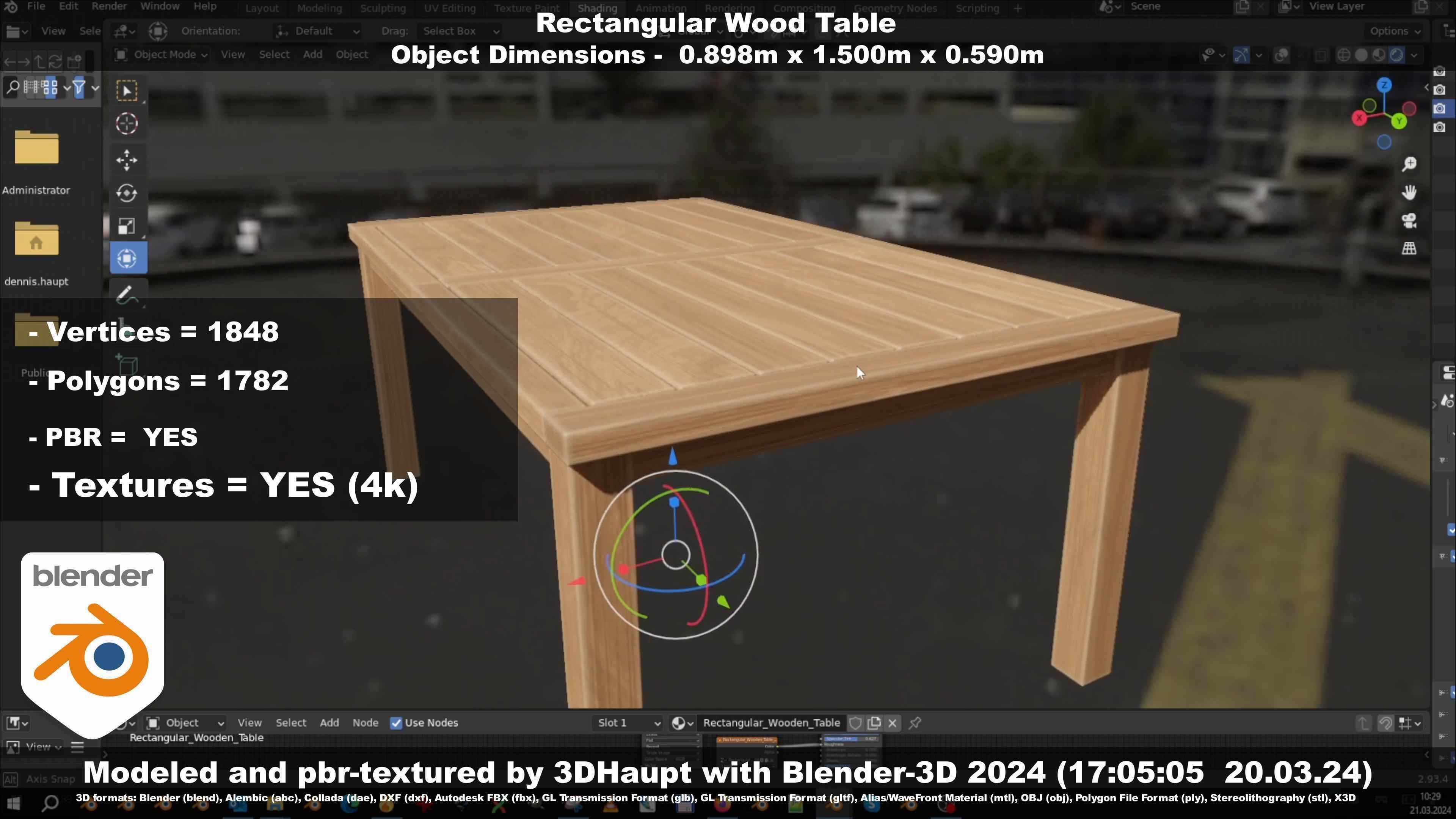 Rectangular Wood Table with Destruction Animations Low-poly 3D model_32