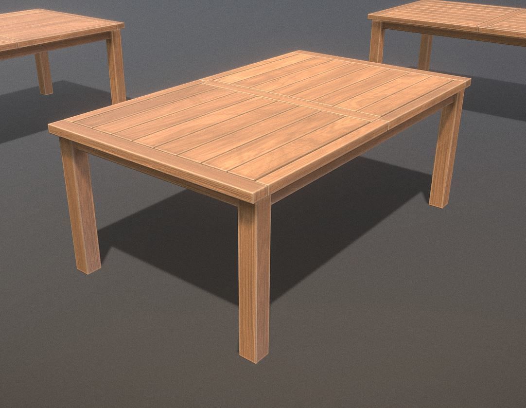 Rectangular Wood Table with Destruction Animations Low-poly 3D model_3