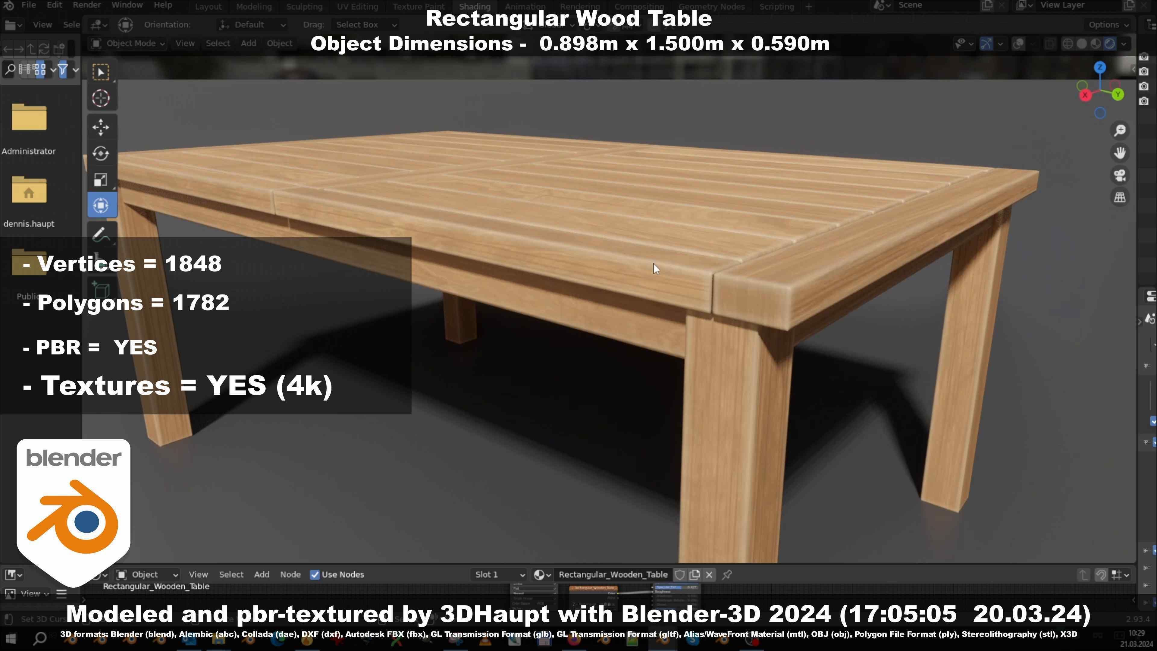 Rectangular Wood Table with Destruction Animations Low-poly 3D model_35