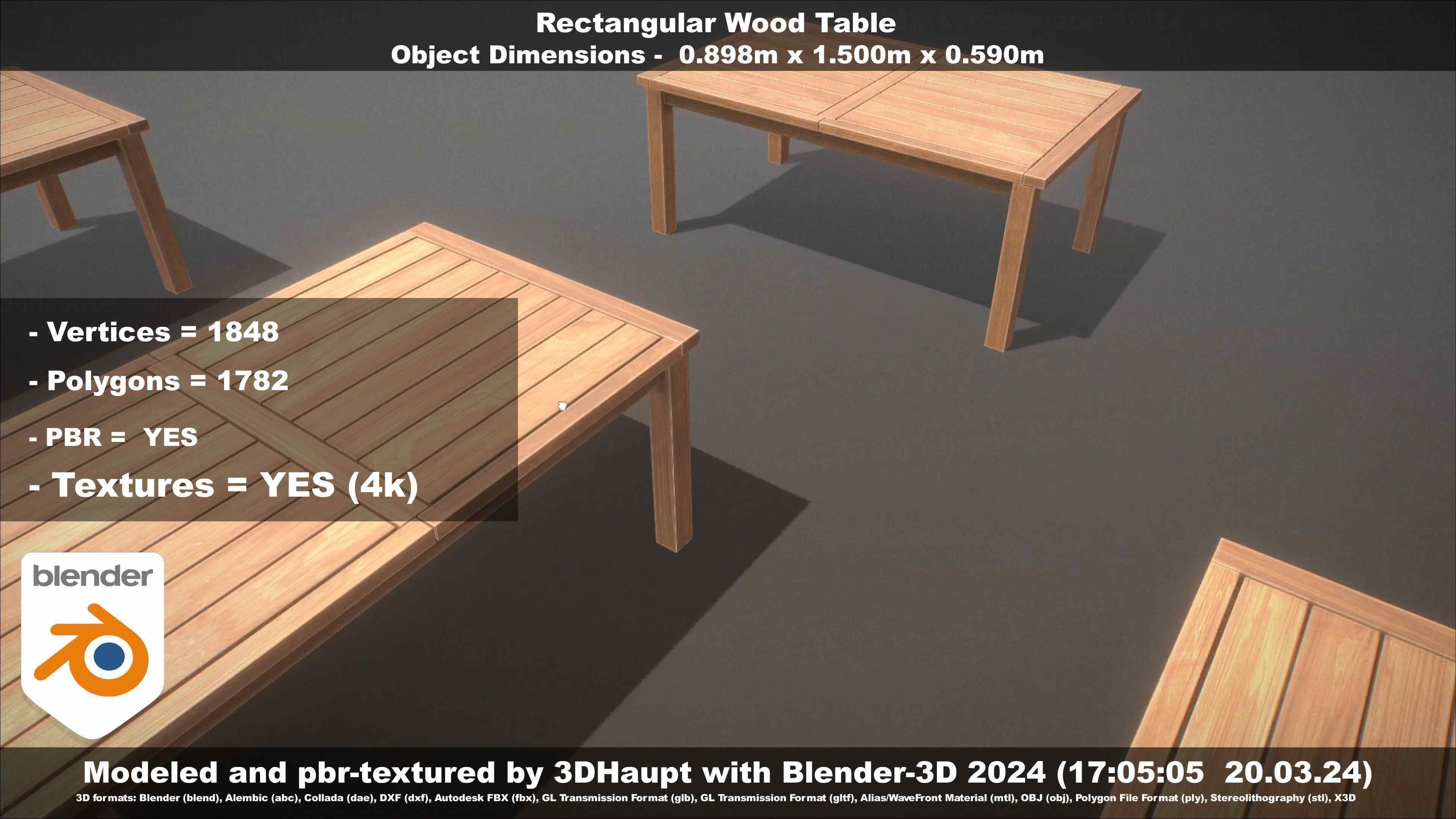 Rectangular Wood Table with Destruction Animations Low-poly 3D model_54