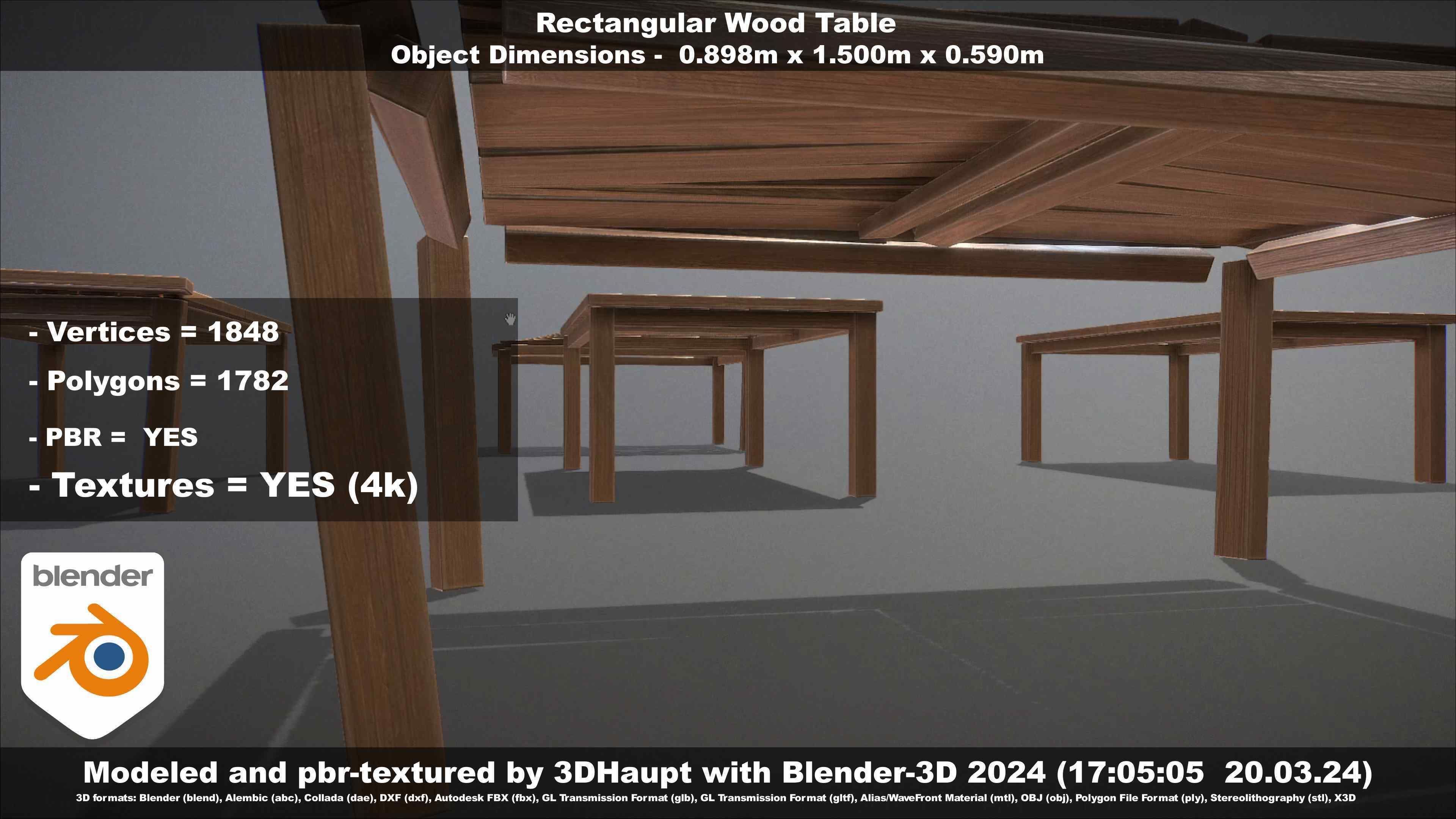 Rectangular Wood Table with Destruction Animations Low-poly 3D model_66