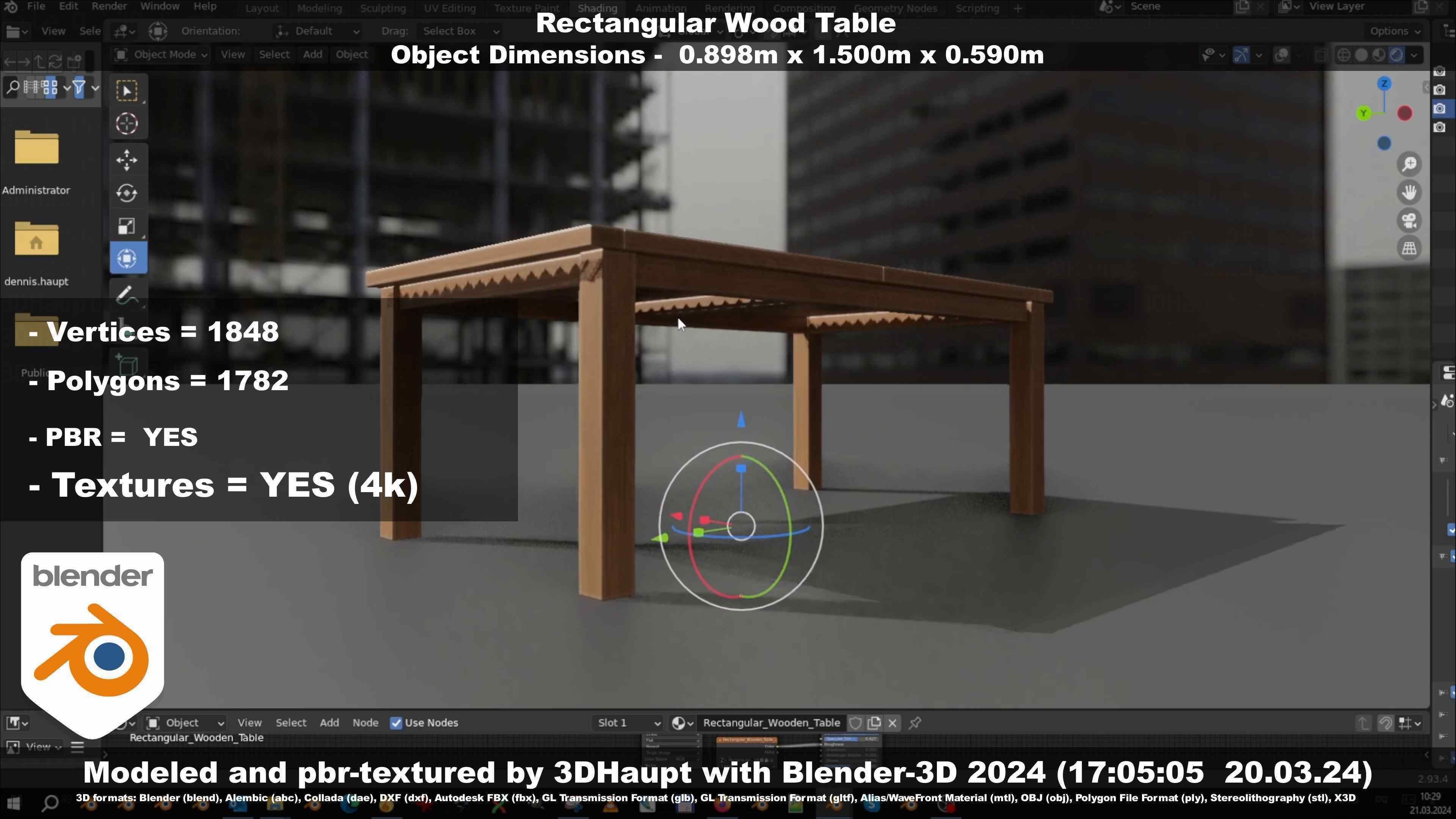 Rectangular Wood Table with Destruction Animations Low-poly 3D model_76