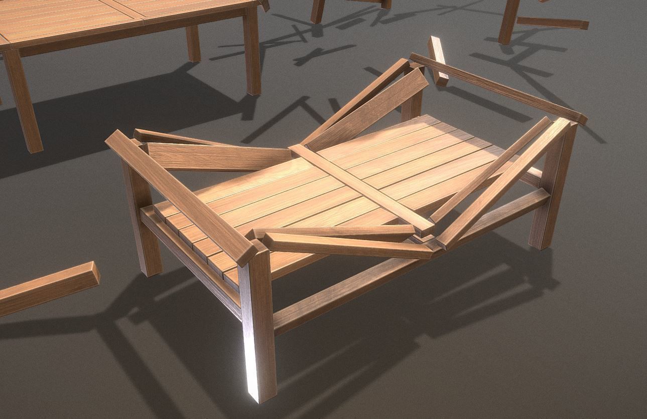 Rectangular Wood Table with Destruction Animations Low-poly 3D model_18