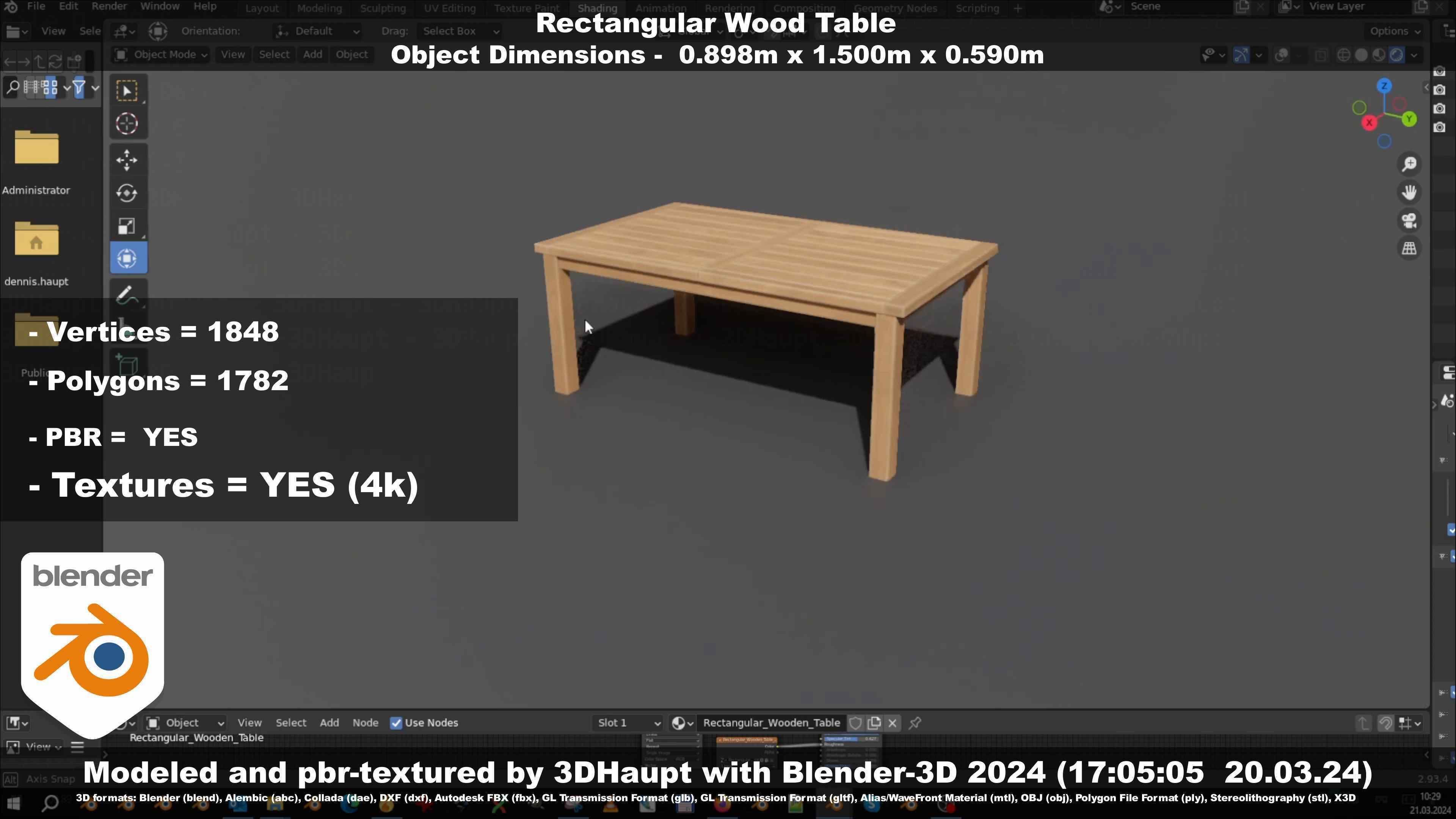 Rectangular Wood Table with Destruction Animations Low-poly 3D model_74