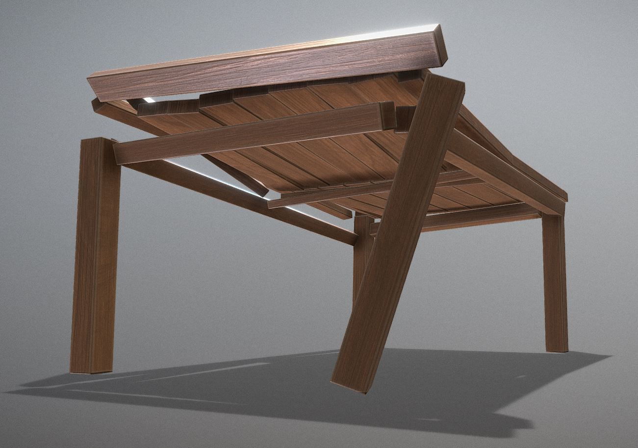 Rectangular Wood Table with Destruction Animations Low-poly 3D model_10