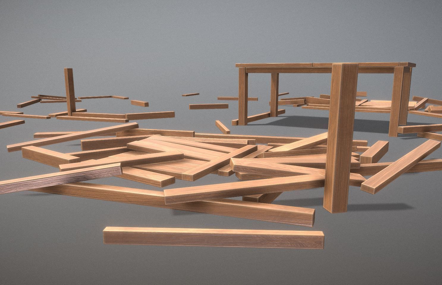 Rectangular Wood Table with Destruction Animations Low-poly 3D model_15