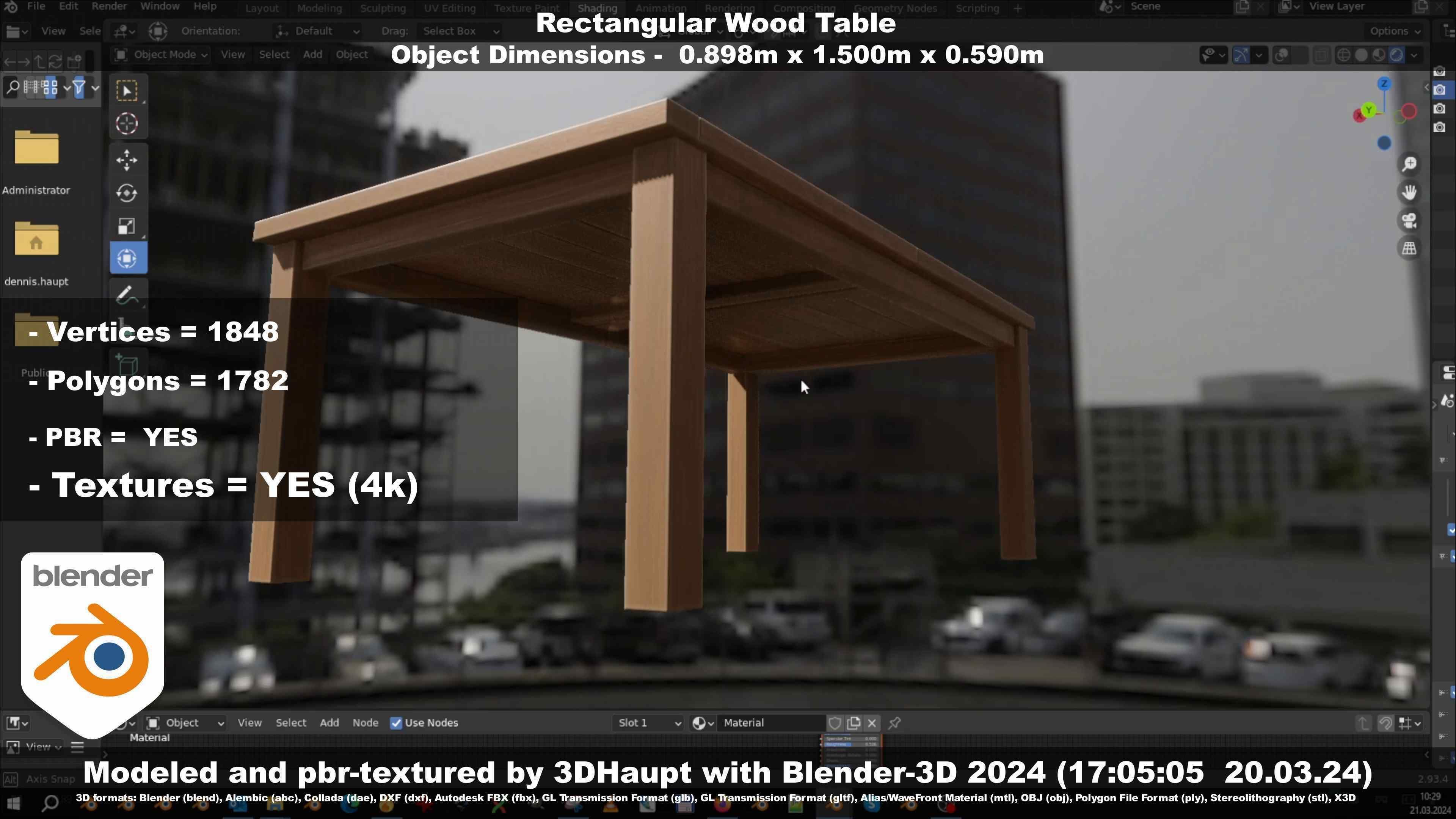 Rectangular Wood Table with Destruction Animations Low-poly 3D model_88