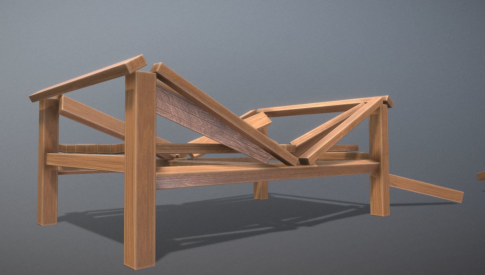 Rectangular Wood Table with Destruction Animations Low-poly 3D model_13
