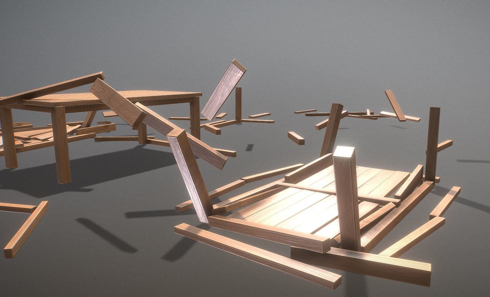 Rectangular Wood Table with Destruction Animations Low-poly 3D model_1