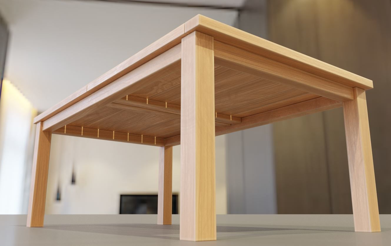 Rectangular Wood Table with Destruction Animations Low-poly 3D model_5