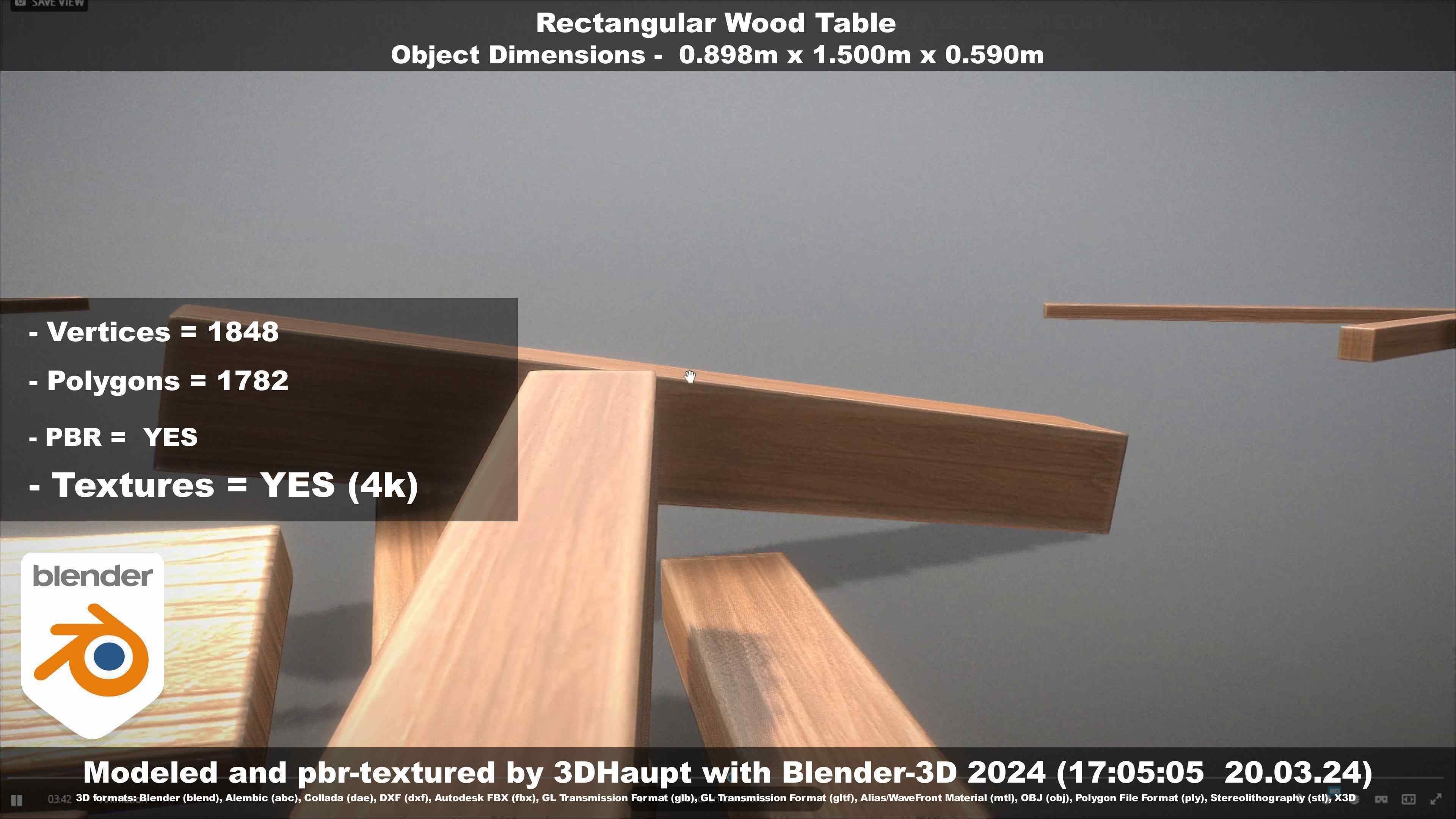 Rectangular Wood Table with Destruction Animations Low-poly 3D model_115