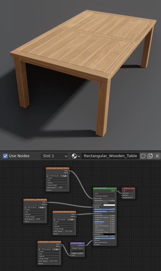 Rectangular Wood Table with Destruction Animations Low-poly 3D model_7