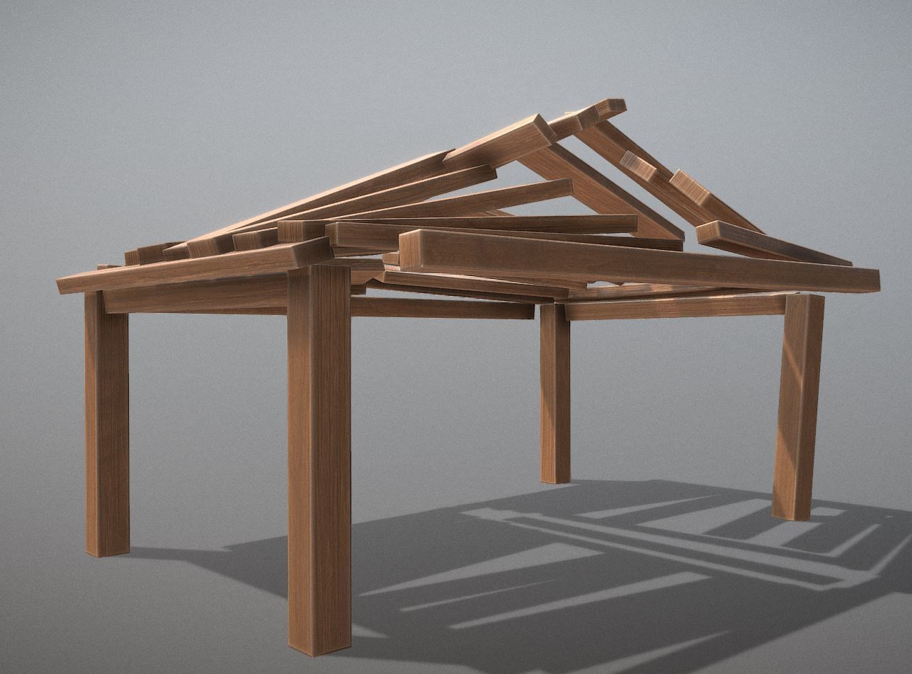 Rectangular Wood Table with Destruction Animations Low-poly 3D model_17