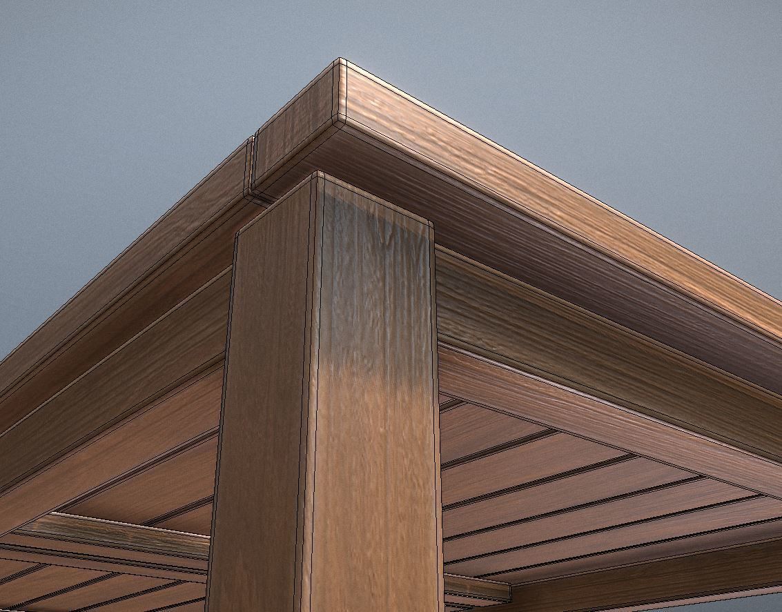 Rectangular Wood Table with Destruction Animations Low-poly 3D model_9